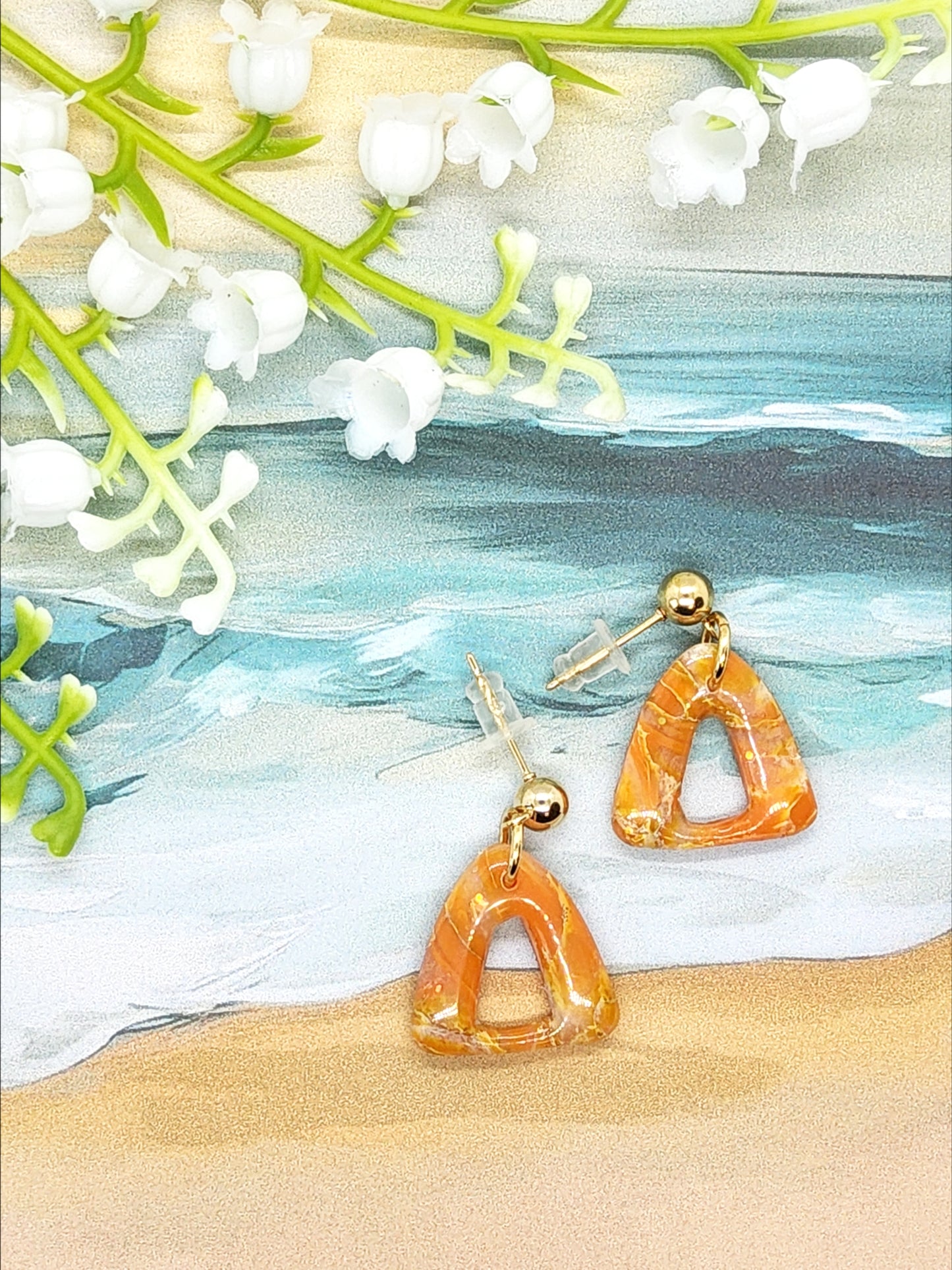 AMBER MARBLED POLYMER CLAY EARRINGS