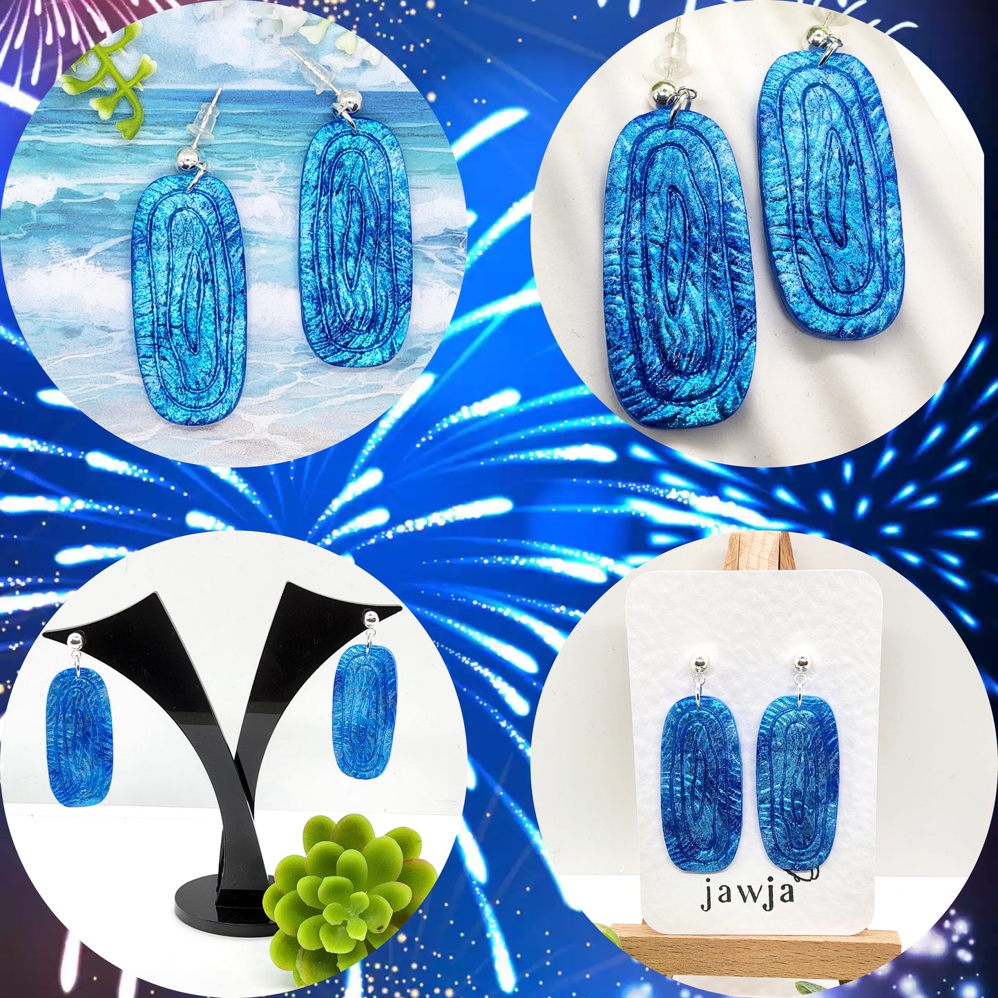 OVAL SHADES OF BLUE POLYMER CLAY EARRINGS