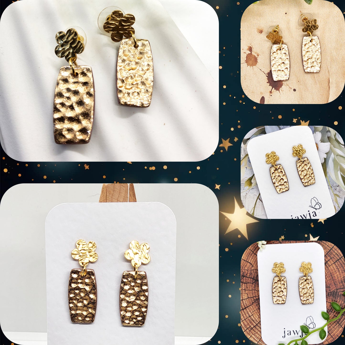 GOLD HAMMERED POLYMER CLAY EARRINGS