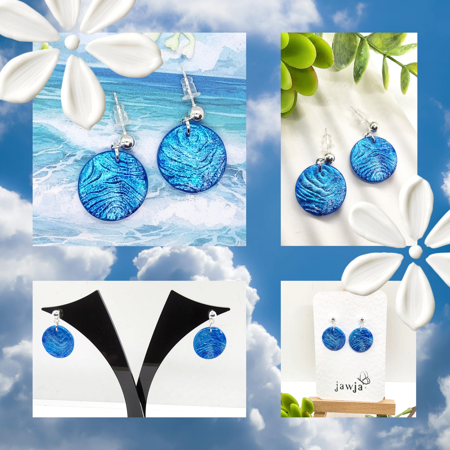 BLUE WAVE DISC POLYMER CLAY EARRINGS