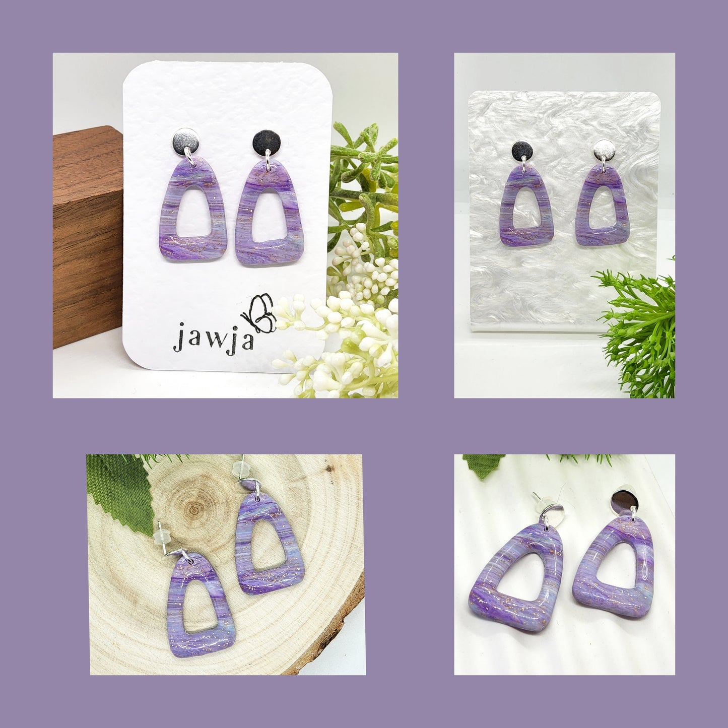 MARBLED LAVENDER POLYMER CLAY EARRINGS