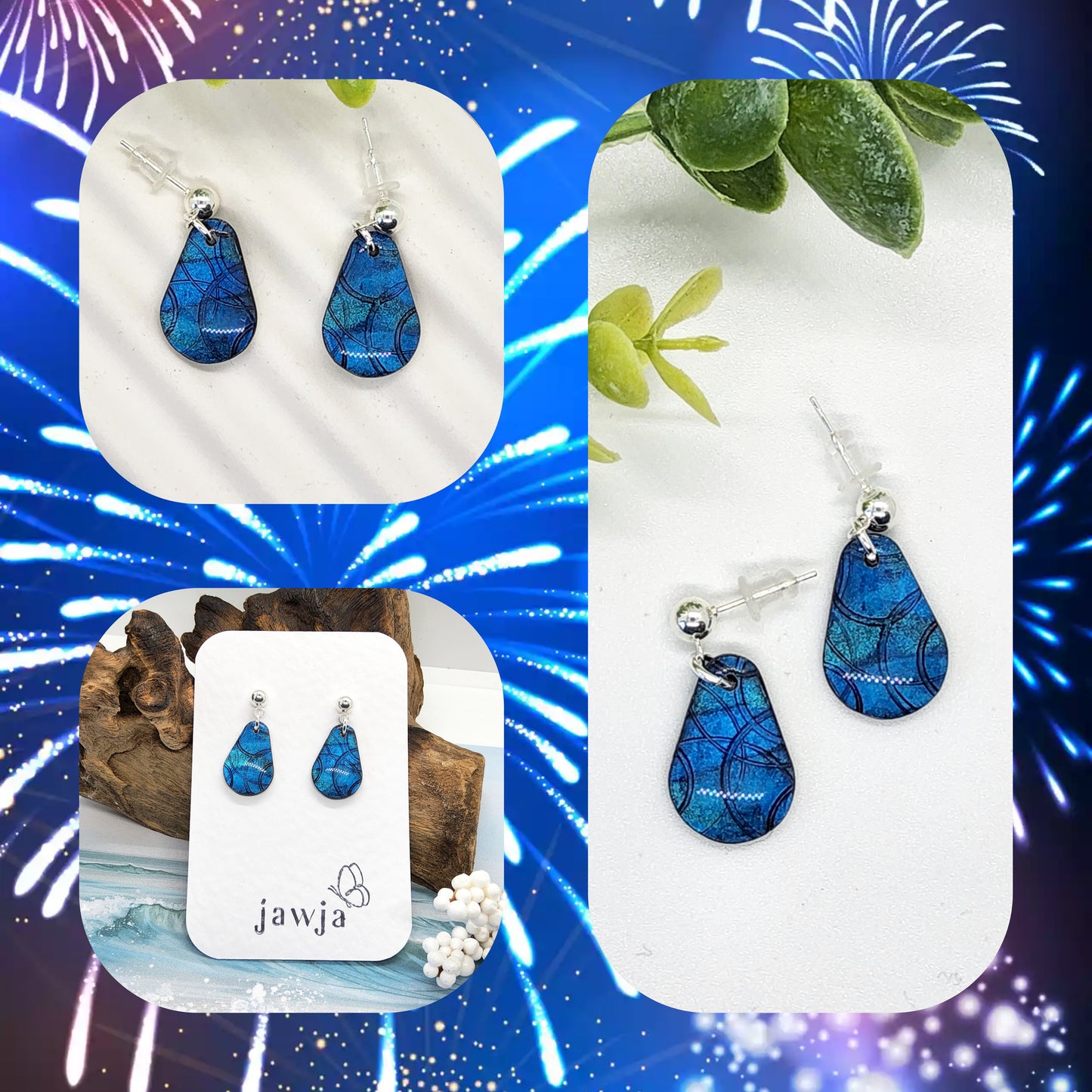 IRIDESCENT BLUE TEARDROP POLYMER CLAY EARRINGS
