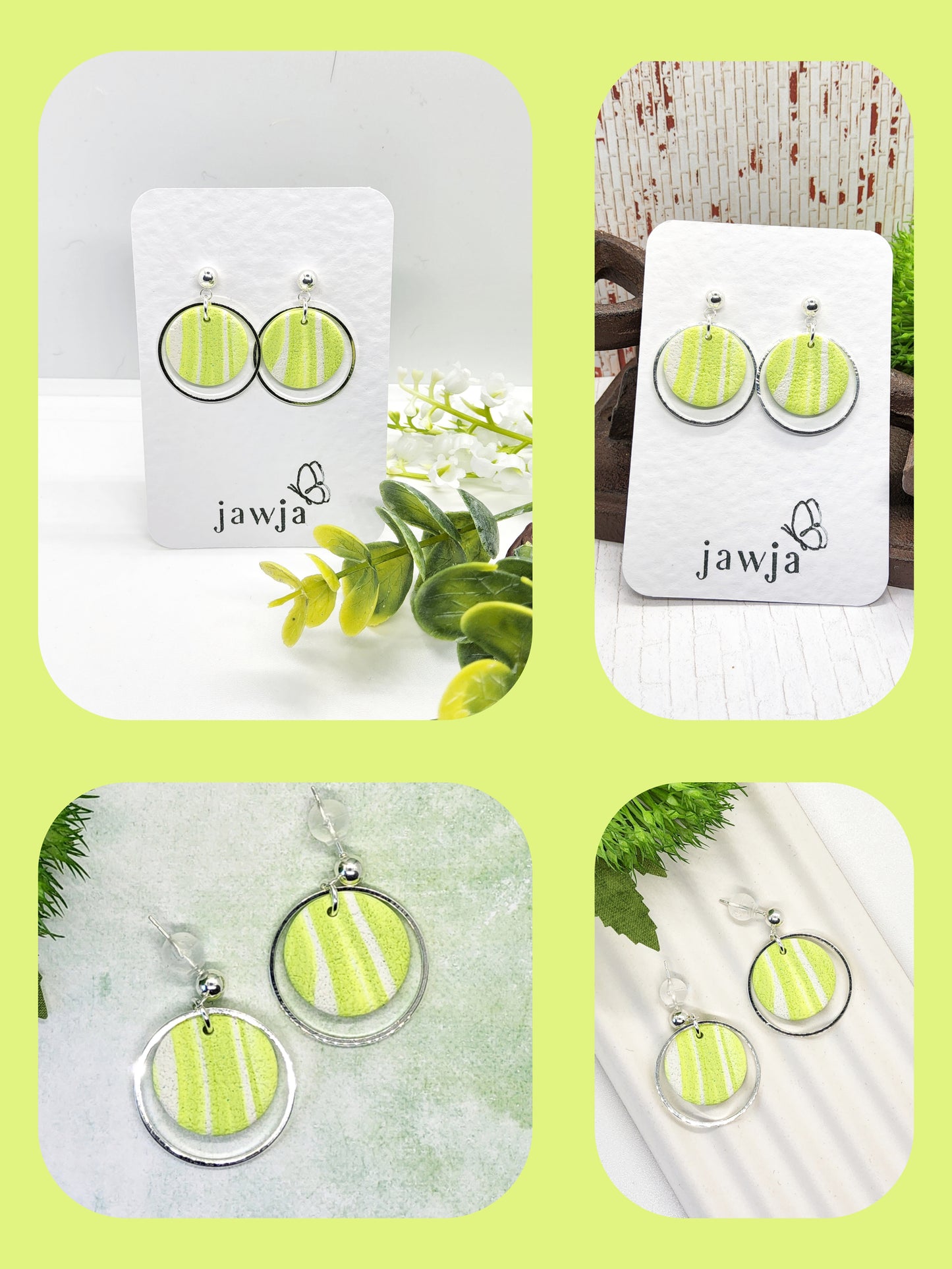 LIME STRIPED POLYMER CLAY EARRINGS
