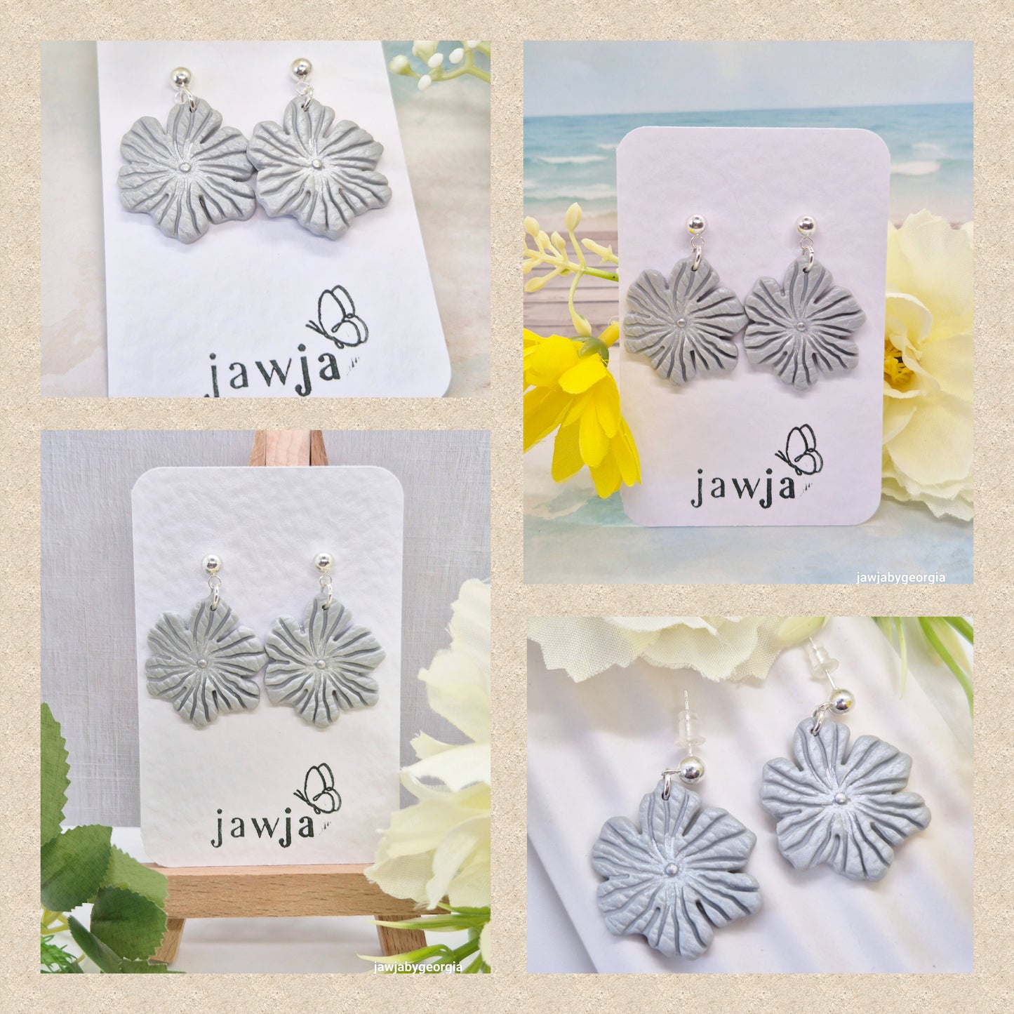 GREY FLOWER POLYMER CLAY EARRINGS
