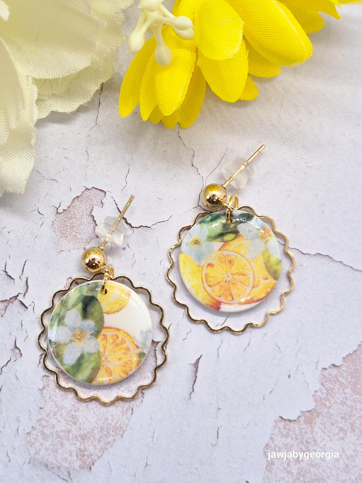 LEMON FLOWERS POLYMER CLAY EARRINGS