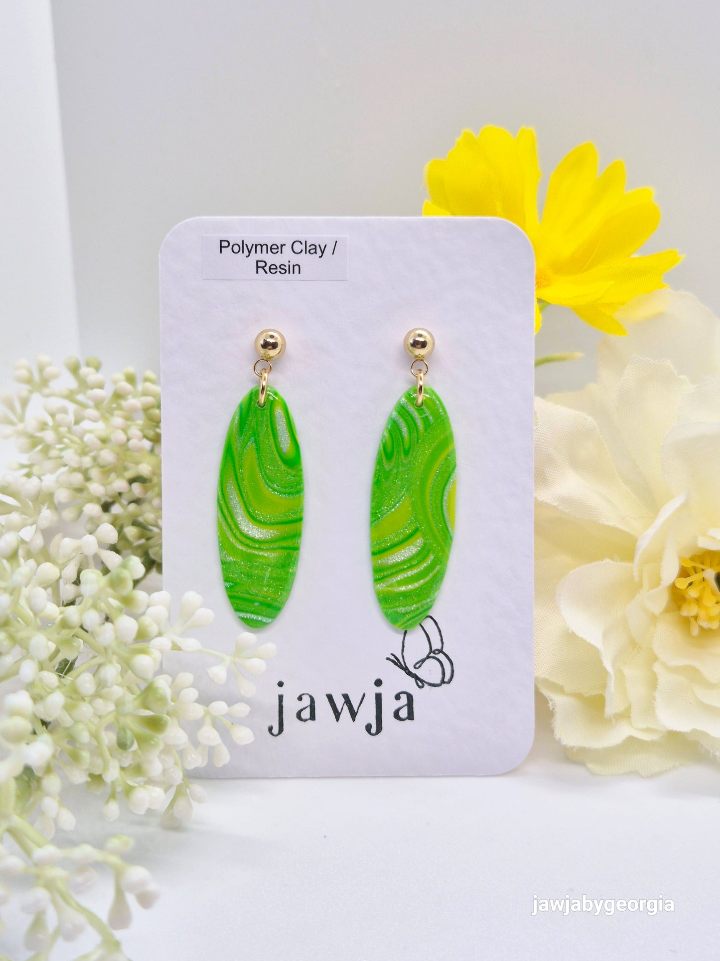 FRESH GREEN SWIRLED POLYMER CLAY EARRINGS
