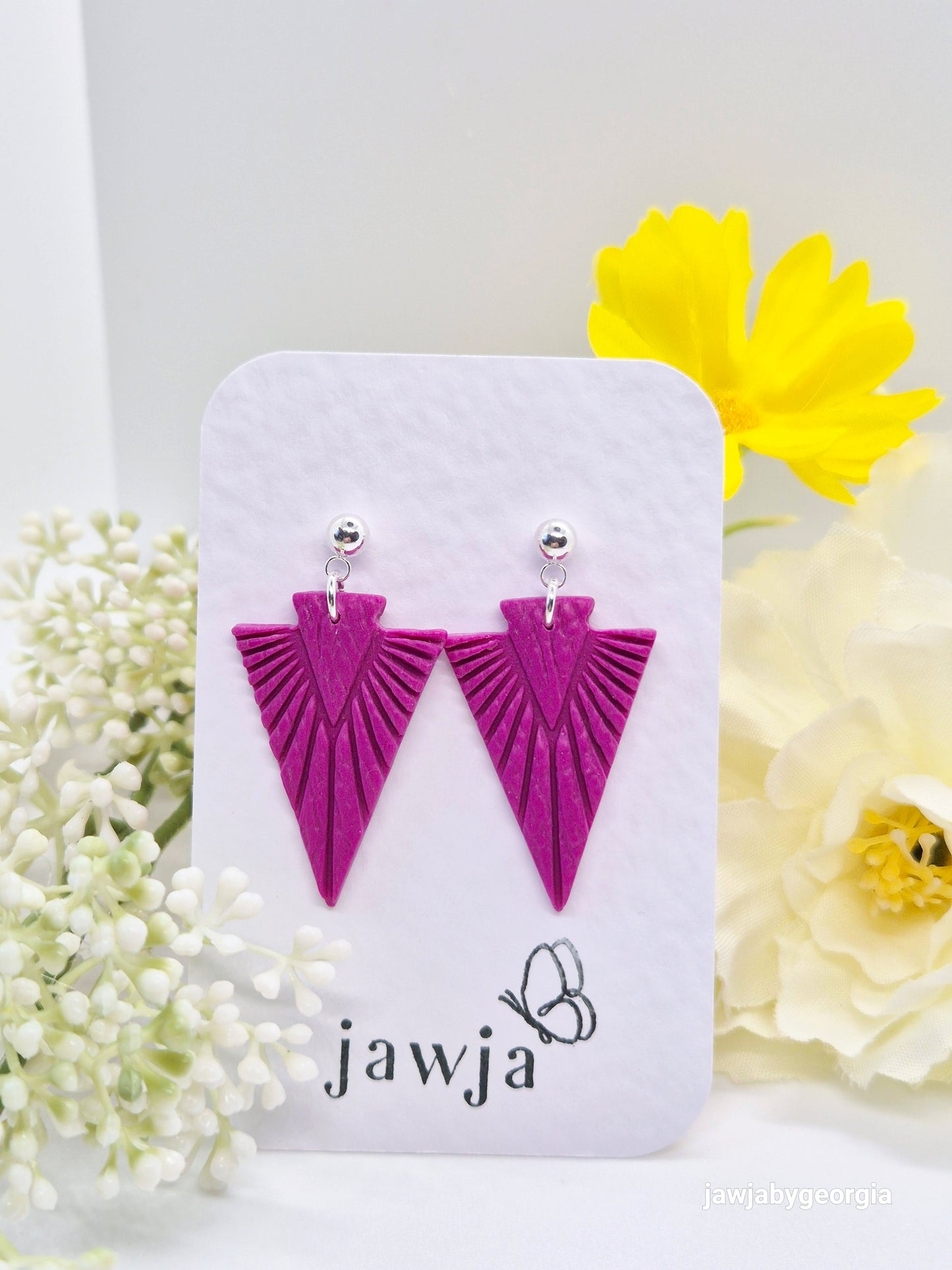 DEEP FUSCHIA ARROW POLYMER CLAY EARRINGS