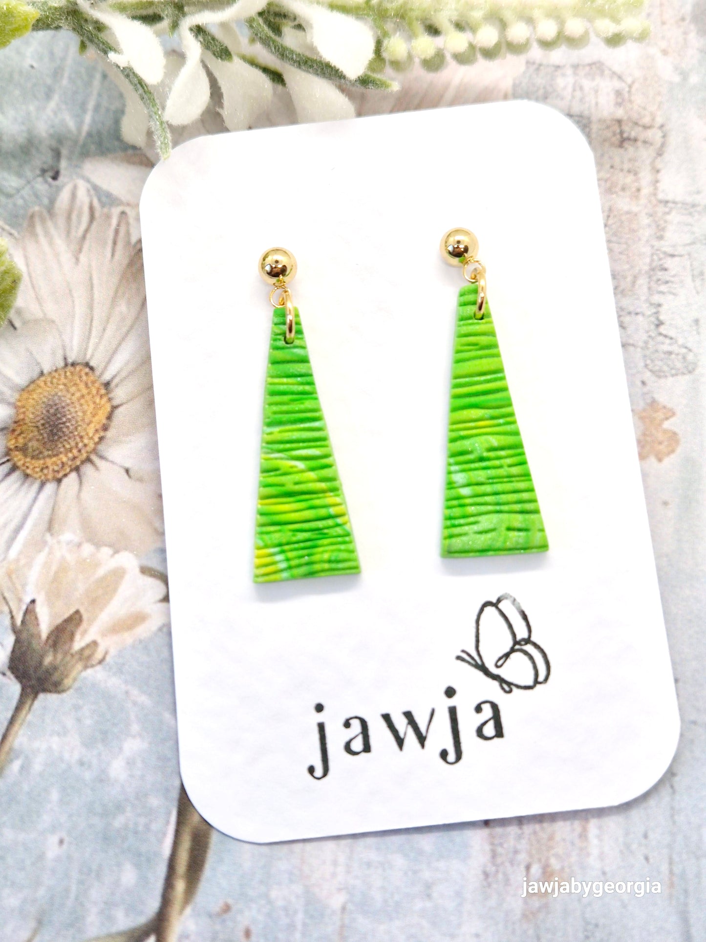 VIBRANT GREEN TEXTURED POLYMER CLAY EARRINGS
