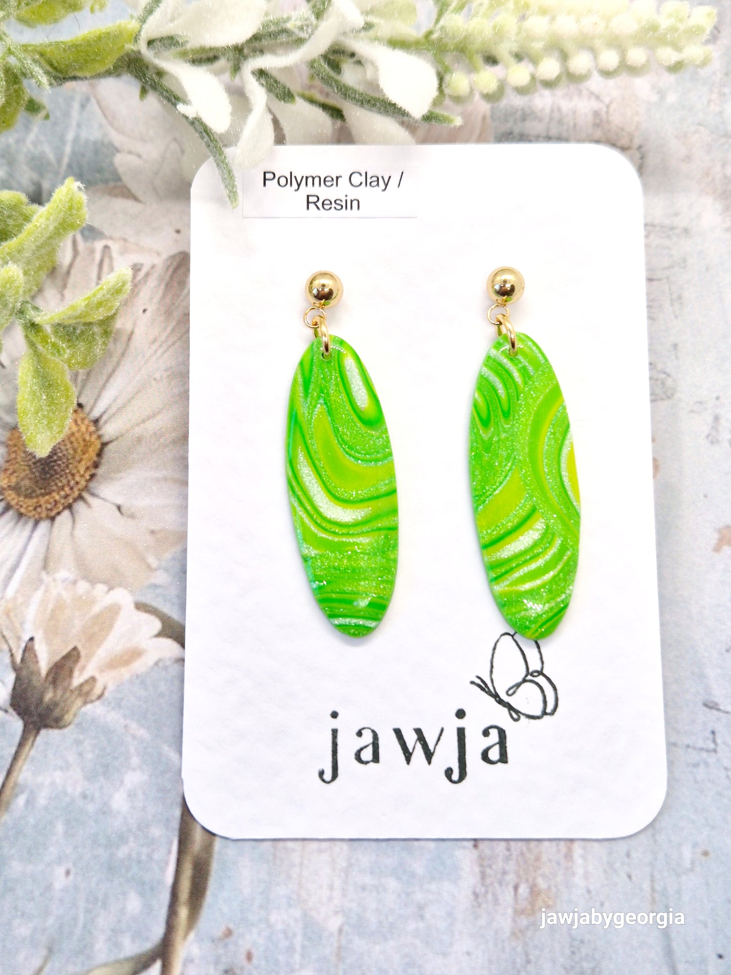 FRESH GREEN SWIRLED POLYMER CLAY EARRINGS