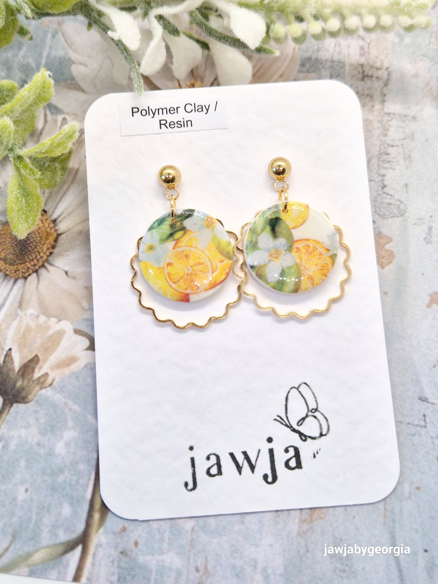 LEMON FLOWERS POLYMER CLAY EARRINGS