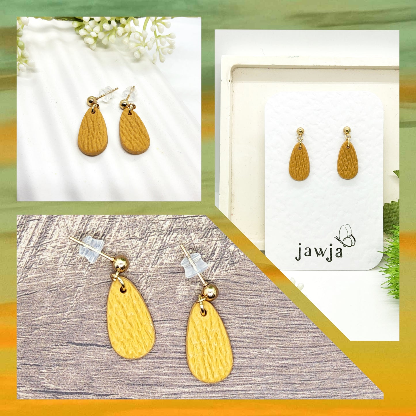 OCHRE LEATHER EFFECT POLYMER CLAY EARRINGS