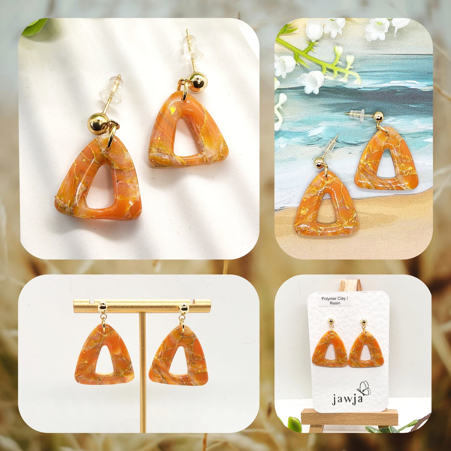 AMBER MARBLED POLYMER CLAY EARRINGS