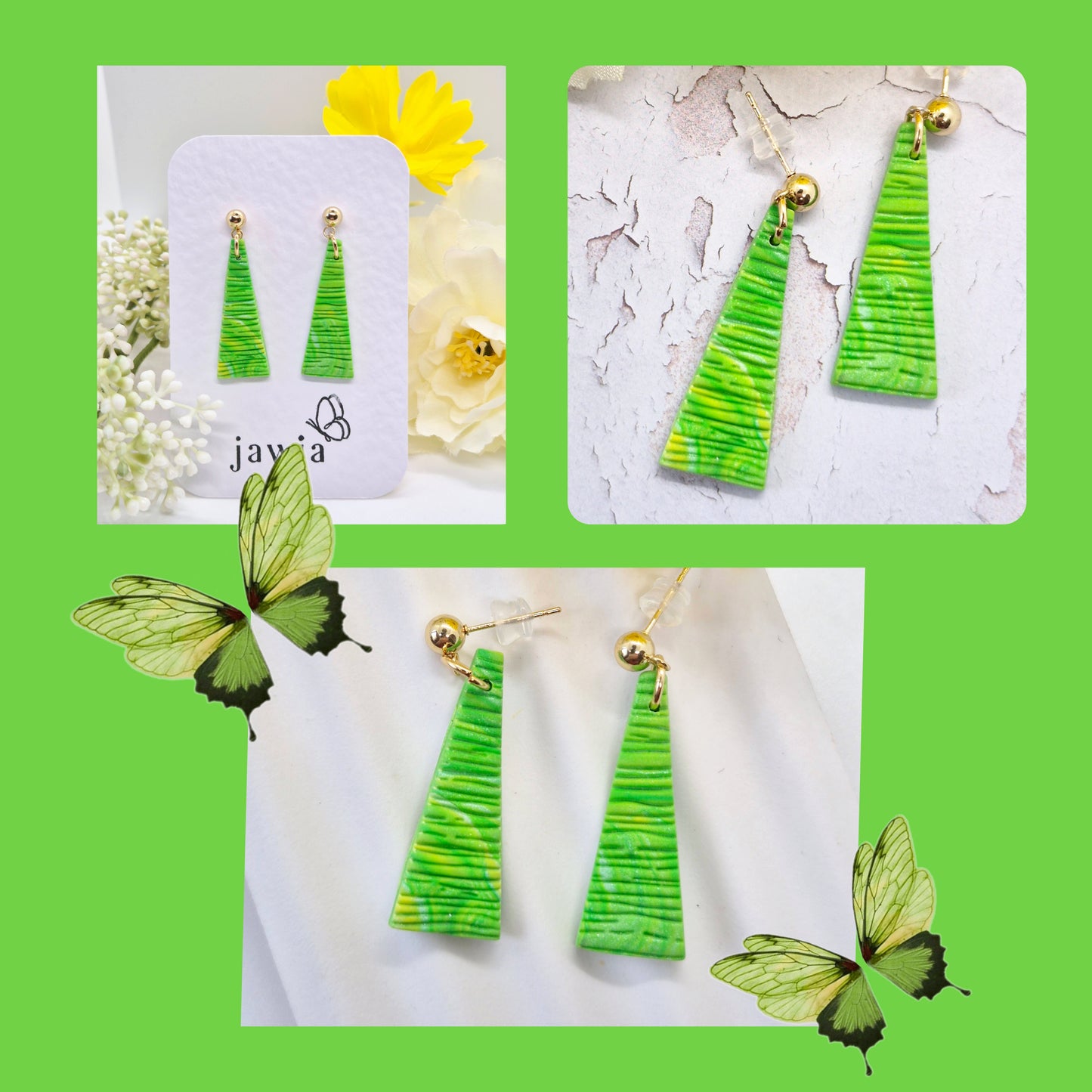 VIBRANT GREEN TEXTURED POLYMER CLAY EARRINGS