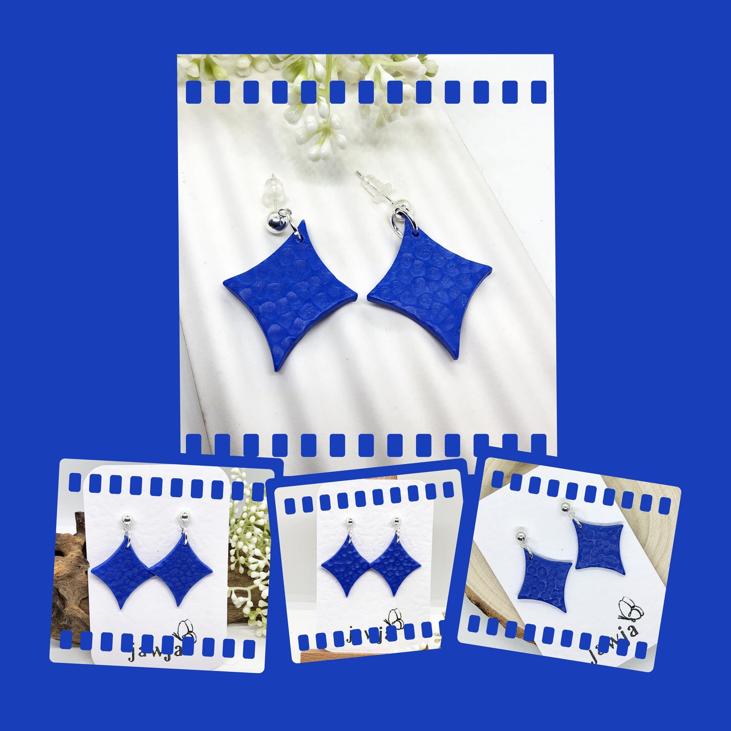 BLUE GEOMETRIC POLYMER CLAY EARRINGS