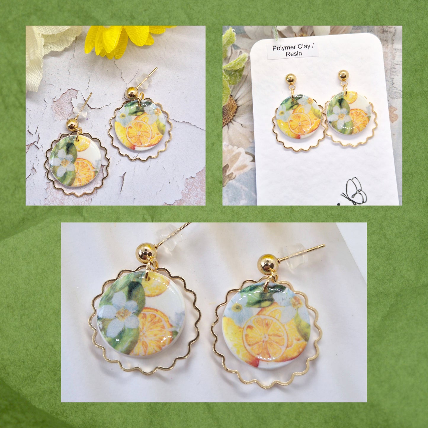 LEMON FLOWERS POLYMER CLAY EARRINGS