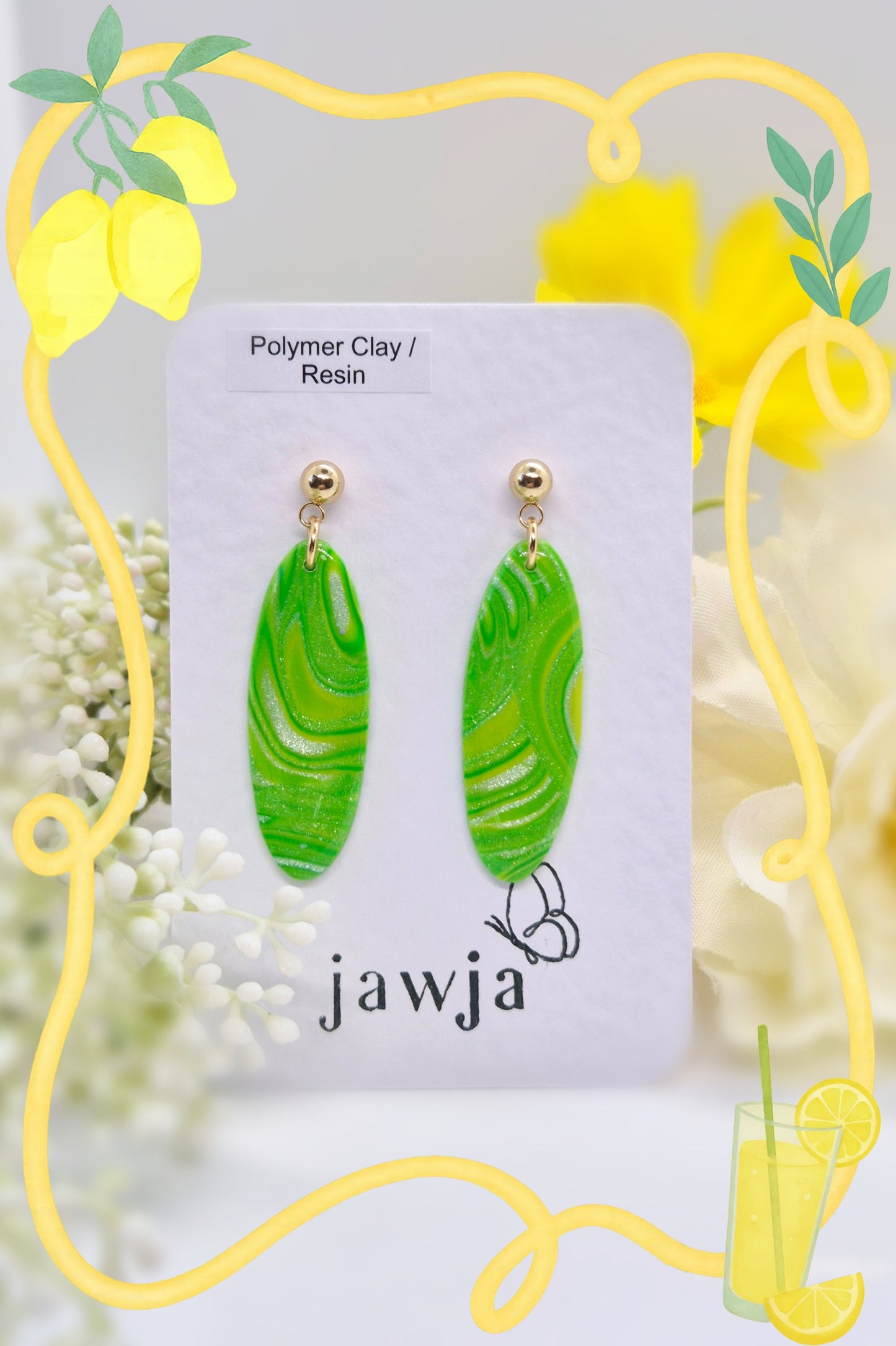 FRESH GREEN SWIRLED POLYMER CLAY EARRINGS
