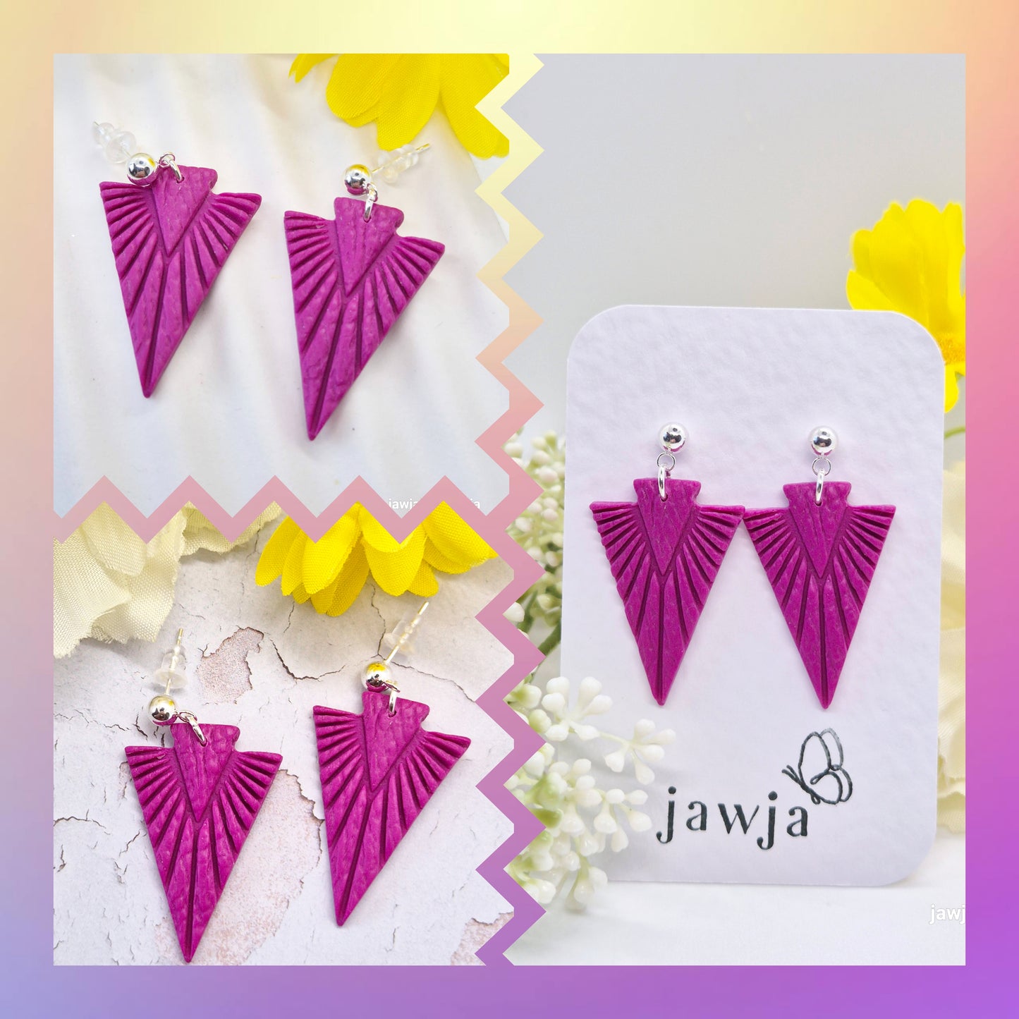 DEEP FUSCHIA ARROW POLYMER CLAY EARRINGS