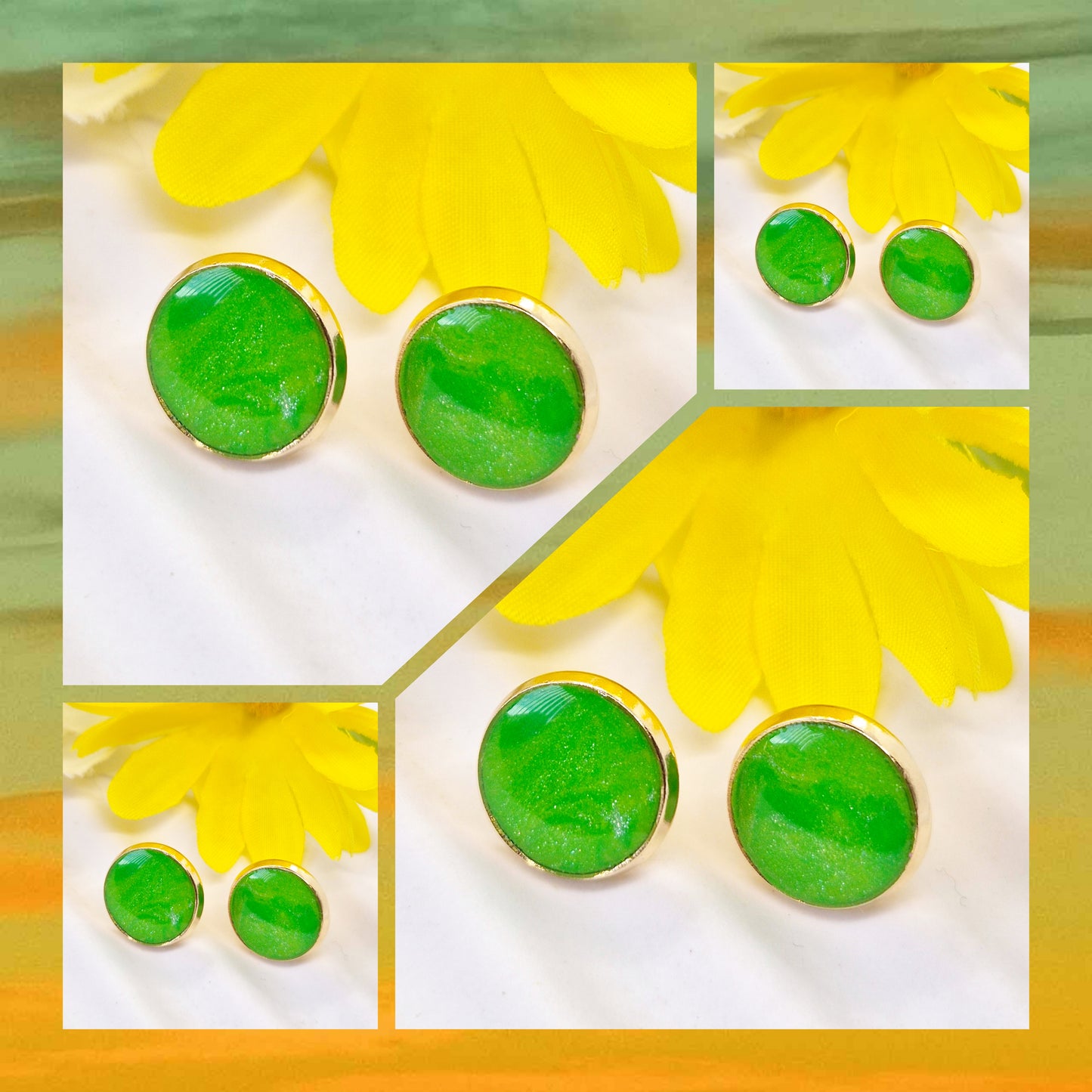 SHIMMER GREEN POLYMER CLAY STUD EARRINGS