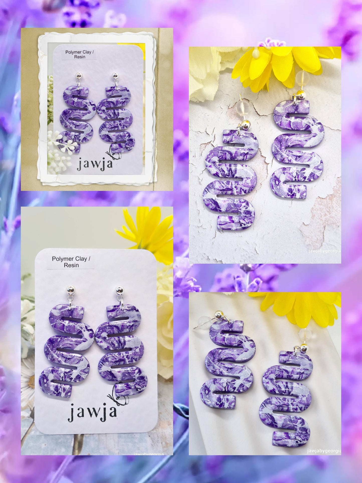 PURPLE AND WHITE POLYMER CLAY EARRINGS