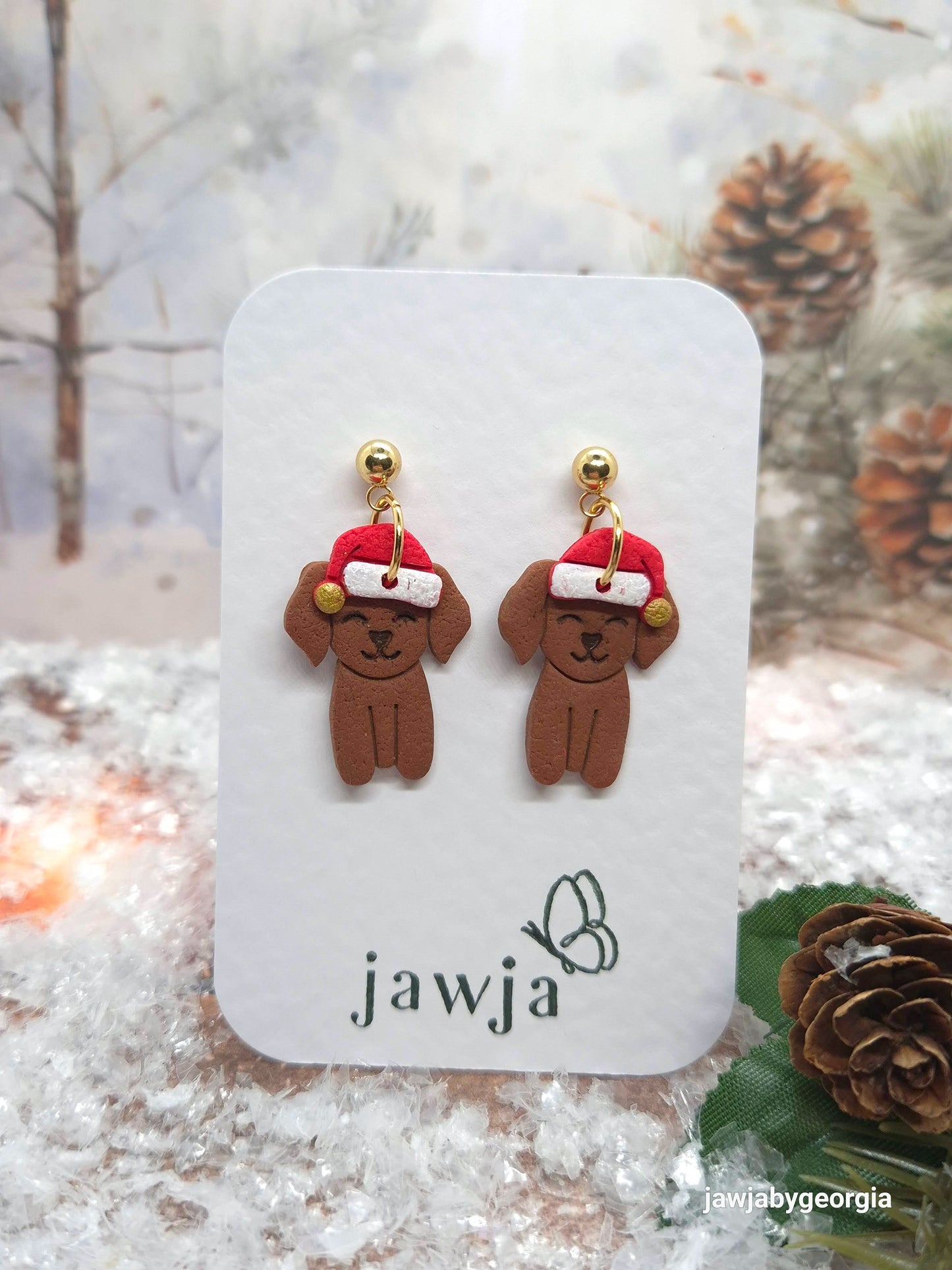 DOG WITH SANTA HAT POLYMER CLAY EARRINGS