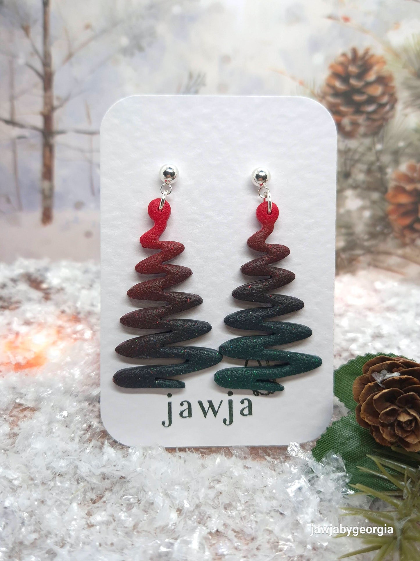 CONTEMPORARY CHRISTMAS TREE POLYMER CLAY EARRINGS
