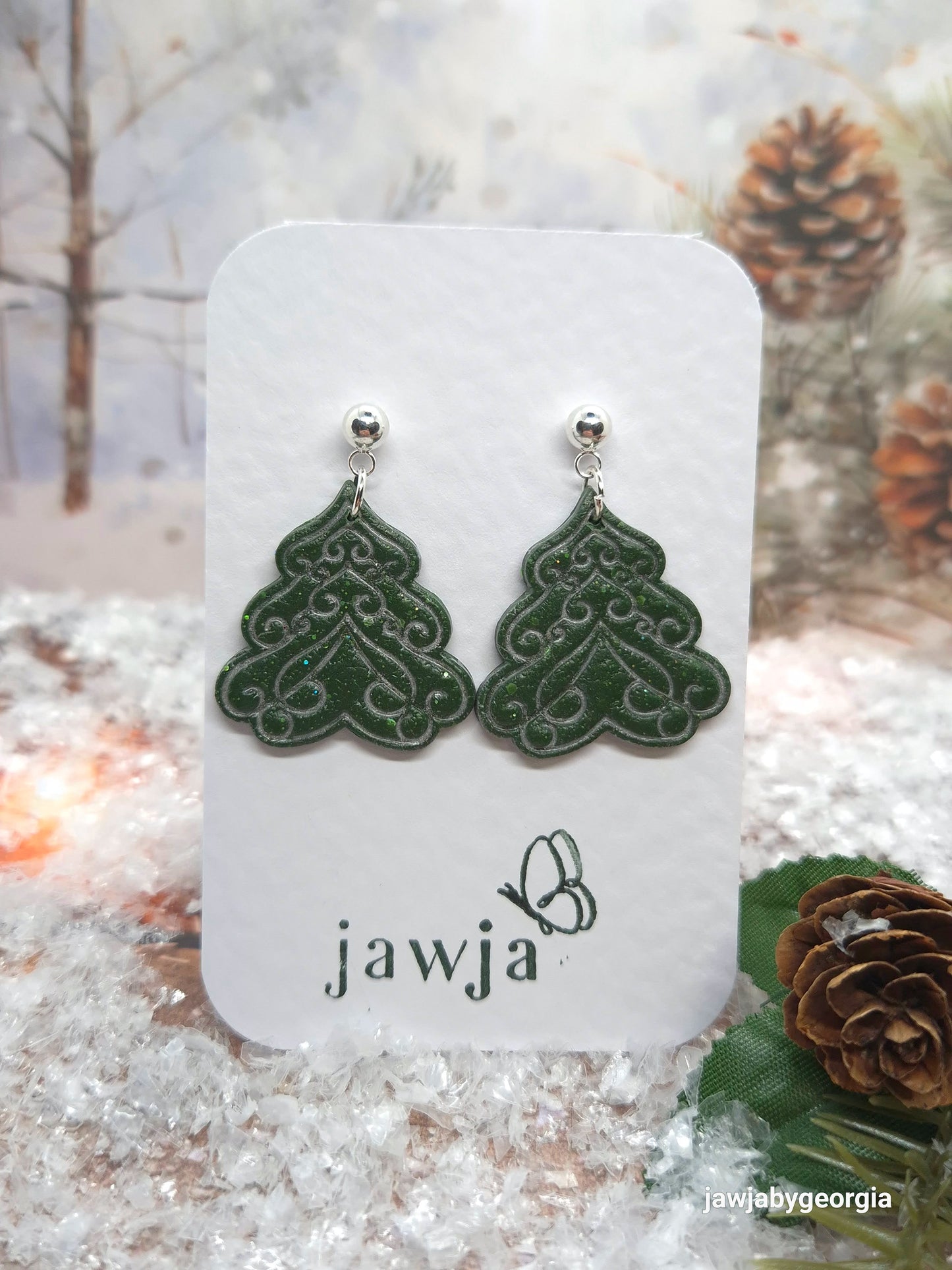EMBOSSED CHRISTMAS TREE POLYMER CLAY EARRINGS