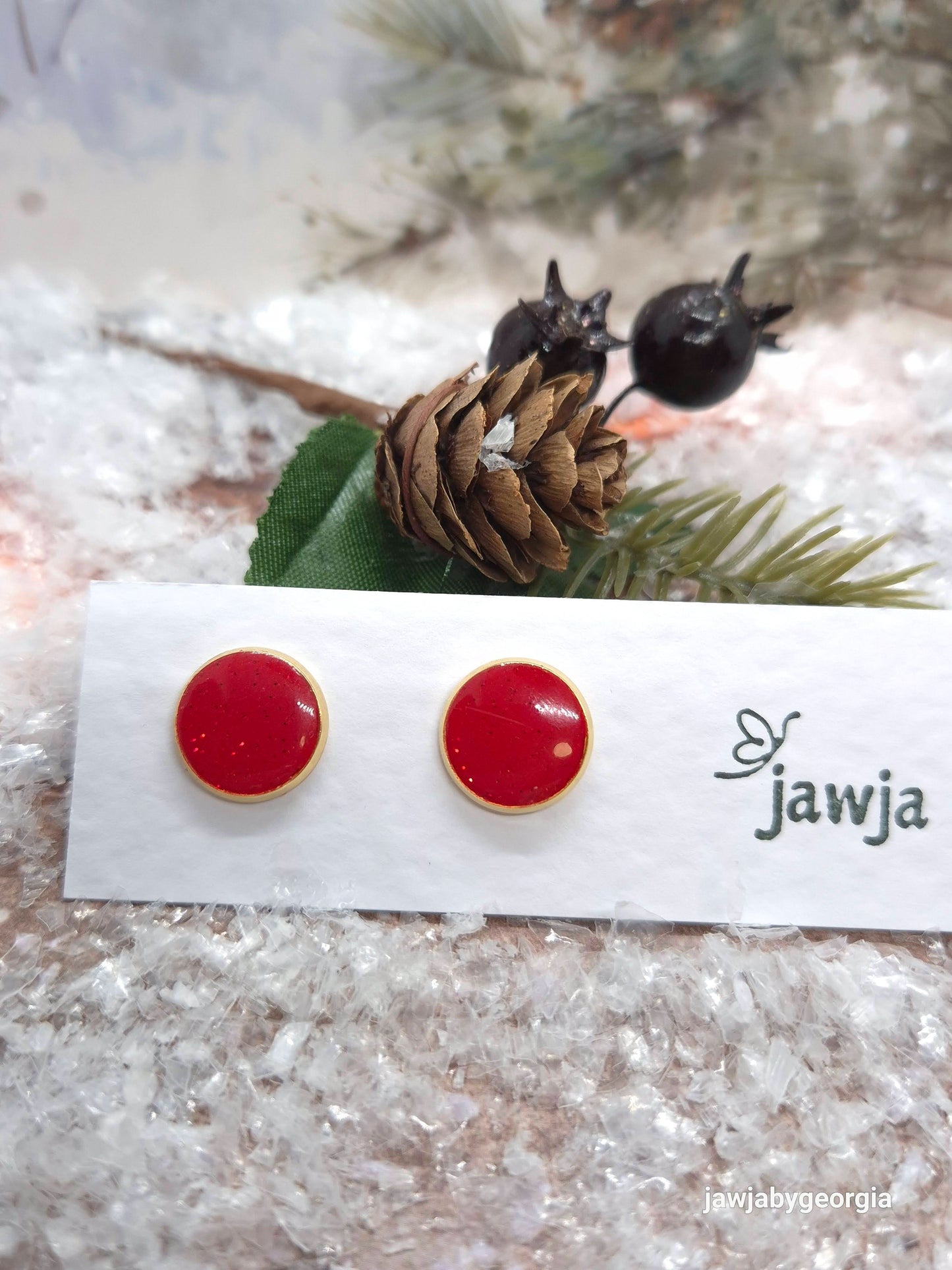 RED GLITTER STUD POLYMER CLAY EARRINGS