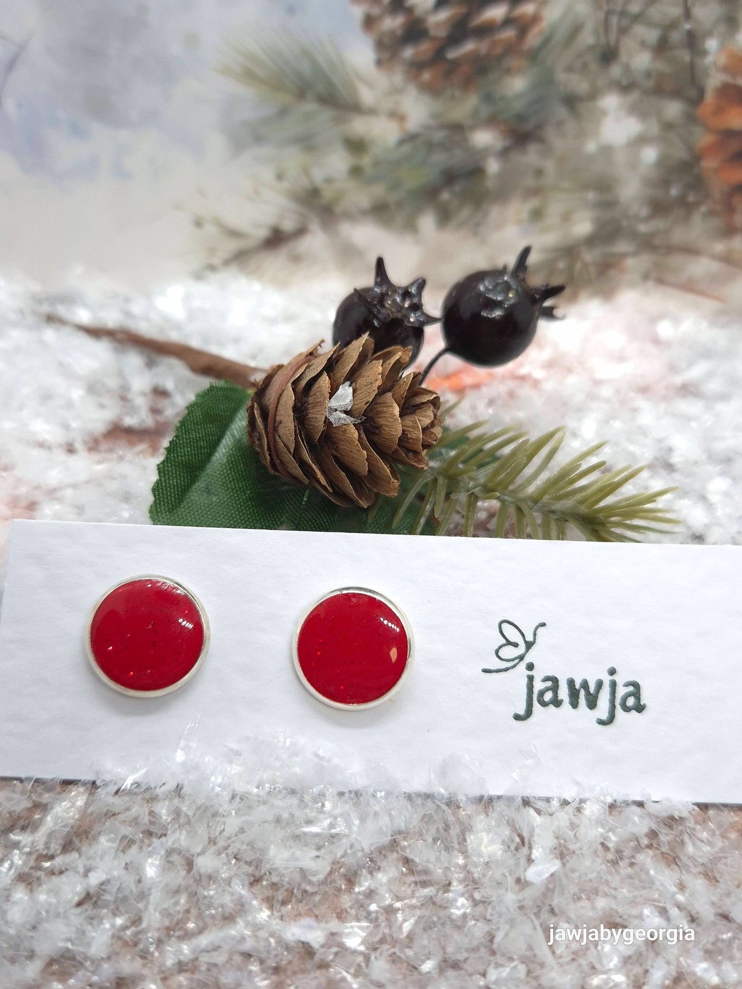 RED GLITTER POLYMER CLAY STUD EARRINGS