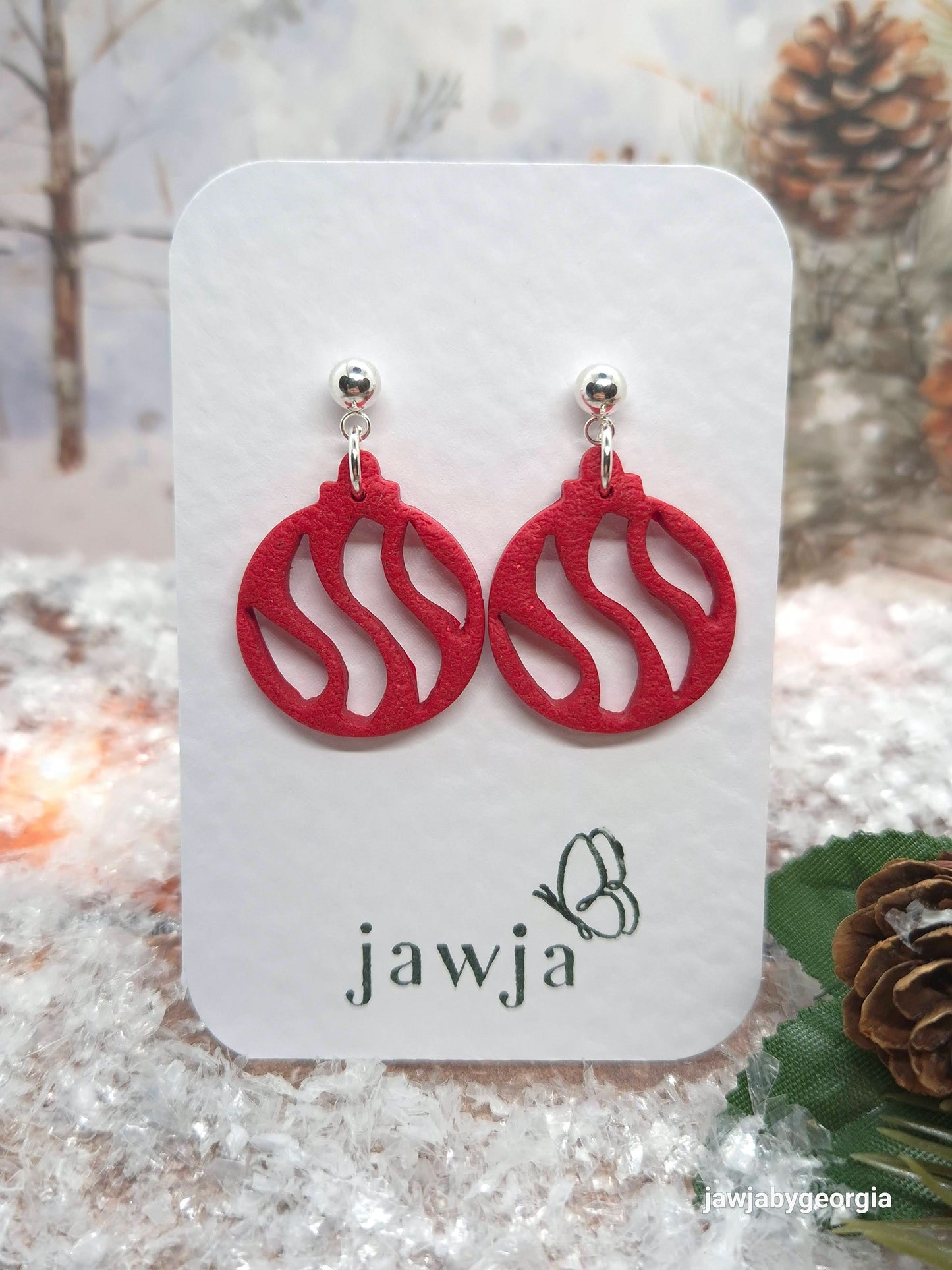 RED BAUBLE POLYMER CLAY EARRINGS