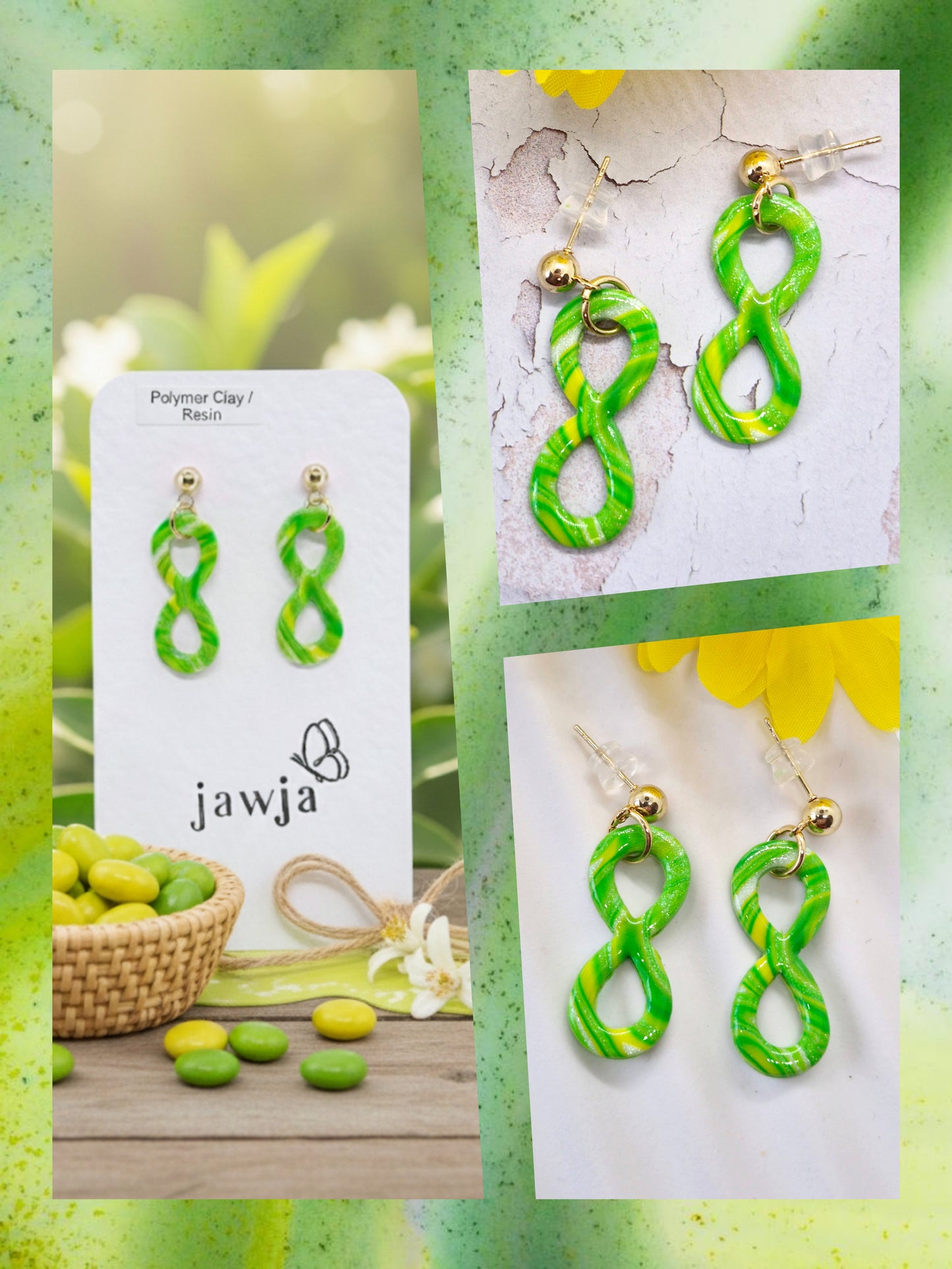 ZESTY LIME AND YELLOW INFINITY POLYMER CLAY EARRINGS