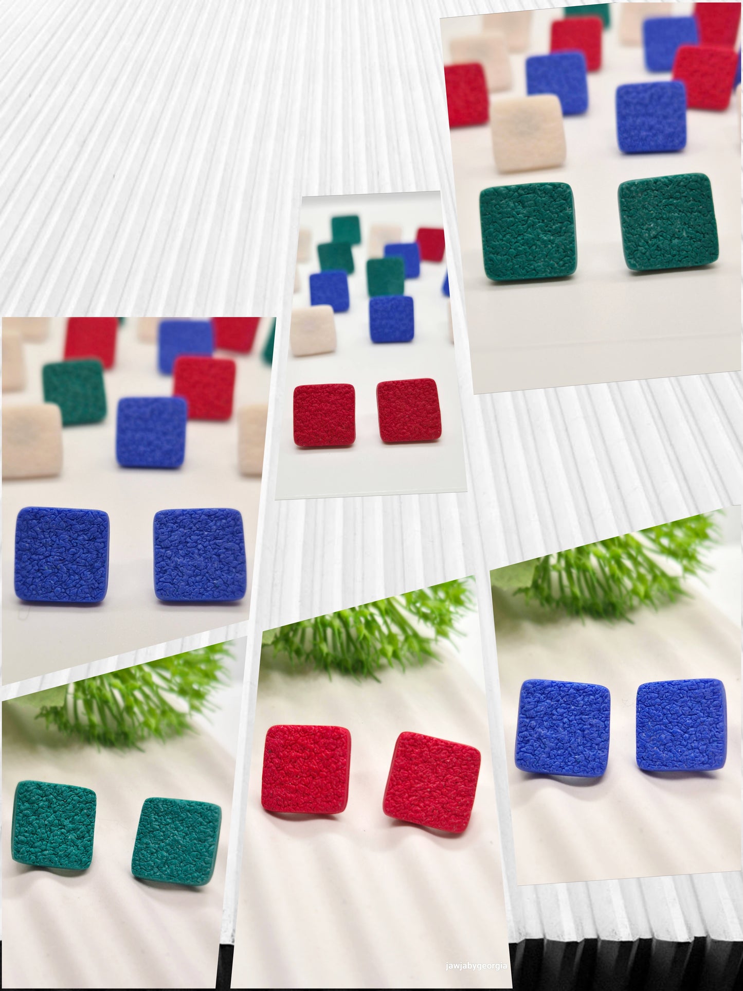 BRIGHT BLUE TEXTURED POLYMER CLAY STUD EARRINGS