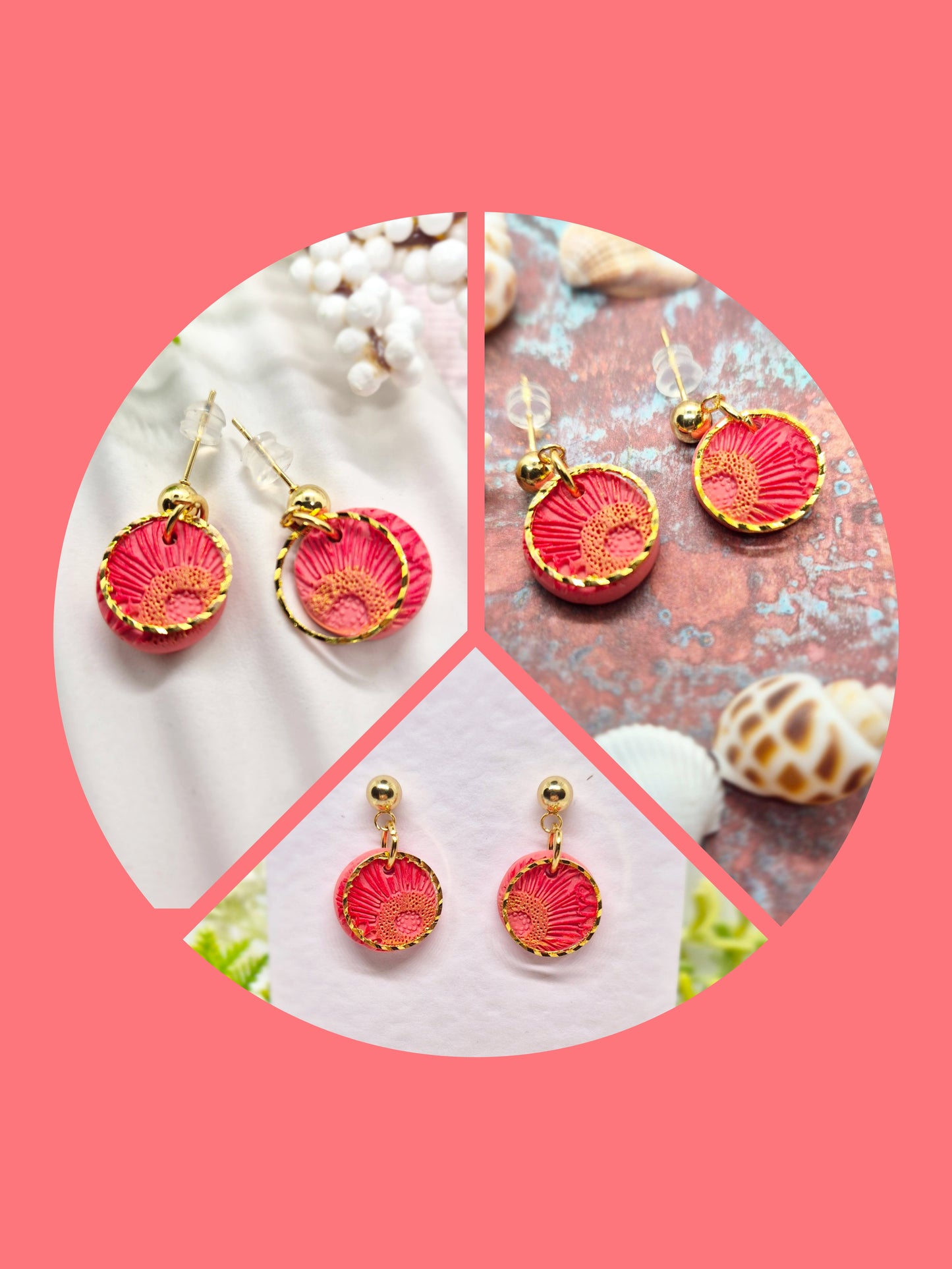 SUNBURST CORAL POLYMER CLAY EARRINGS