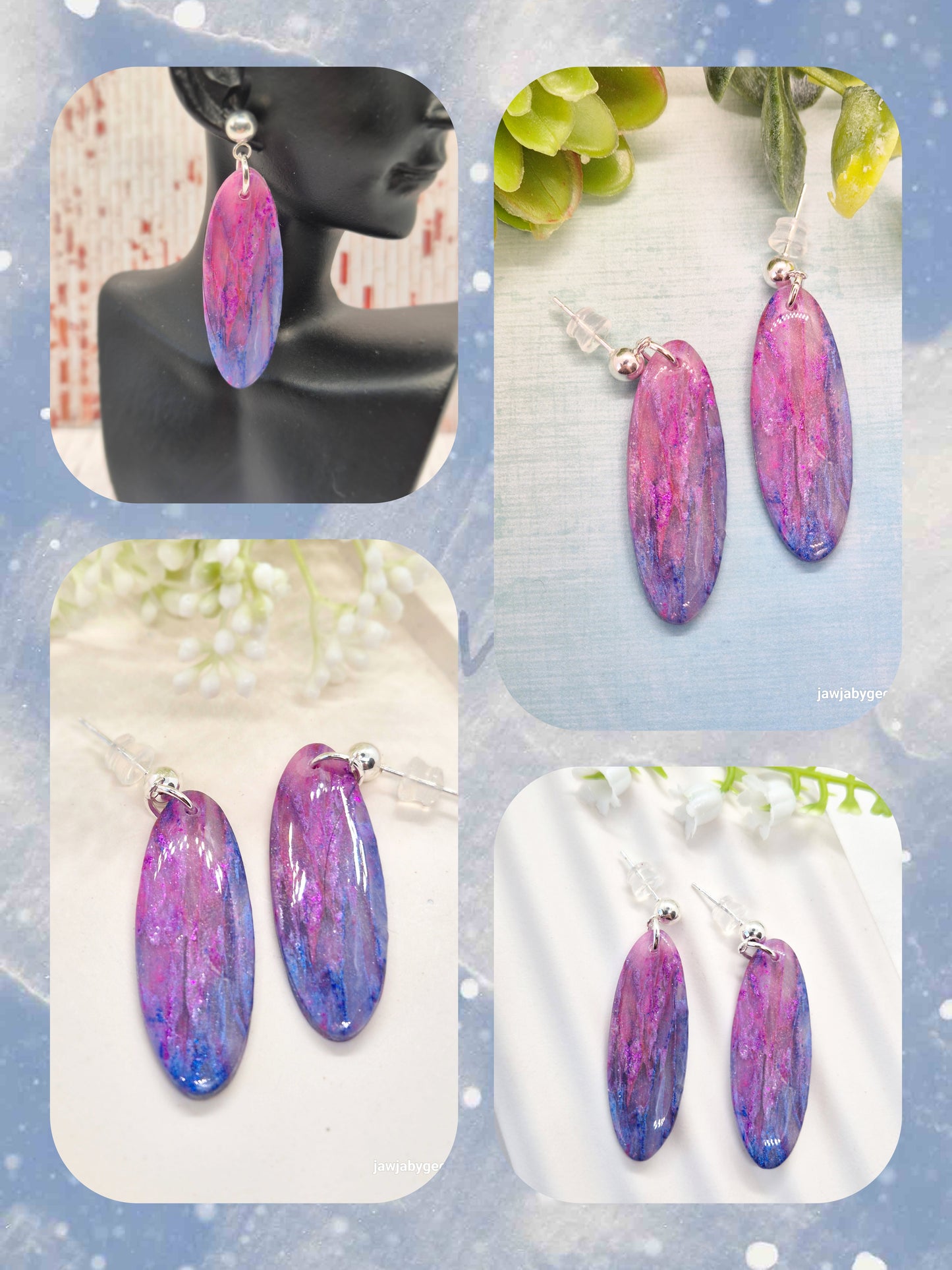 OVAL GALAXY POLYMER CLAY EARRINGS