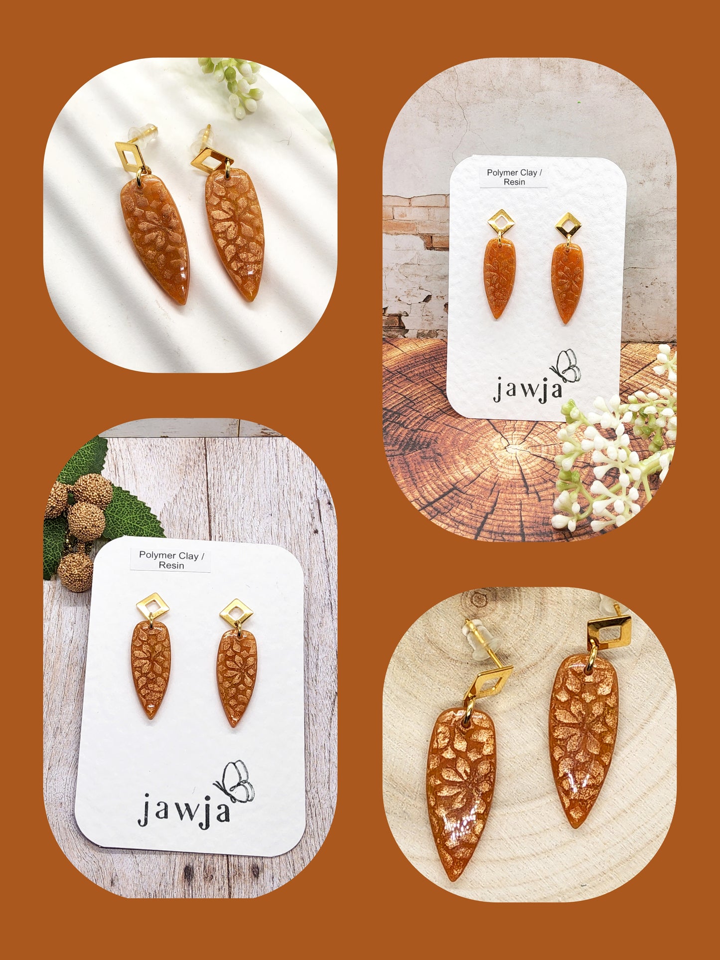 AMBER AND GOLD POLYMER CLAY EARRINGS