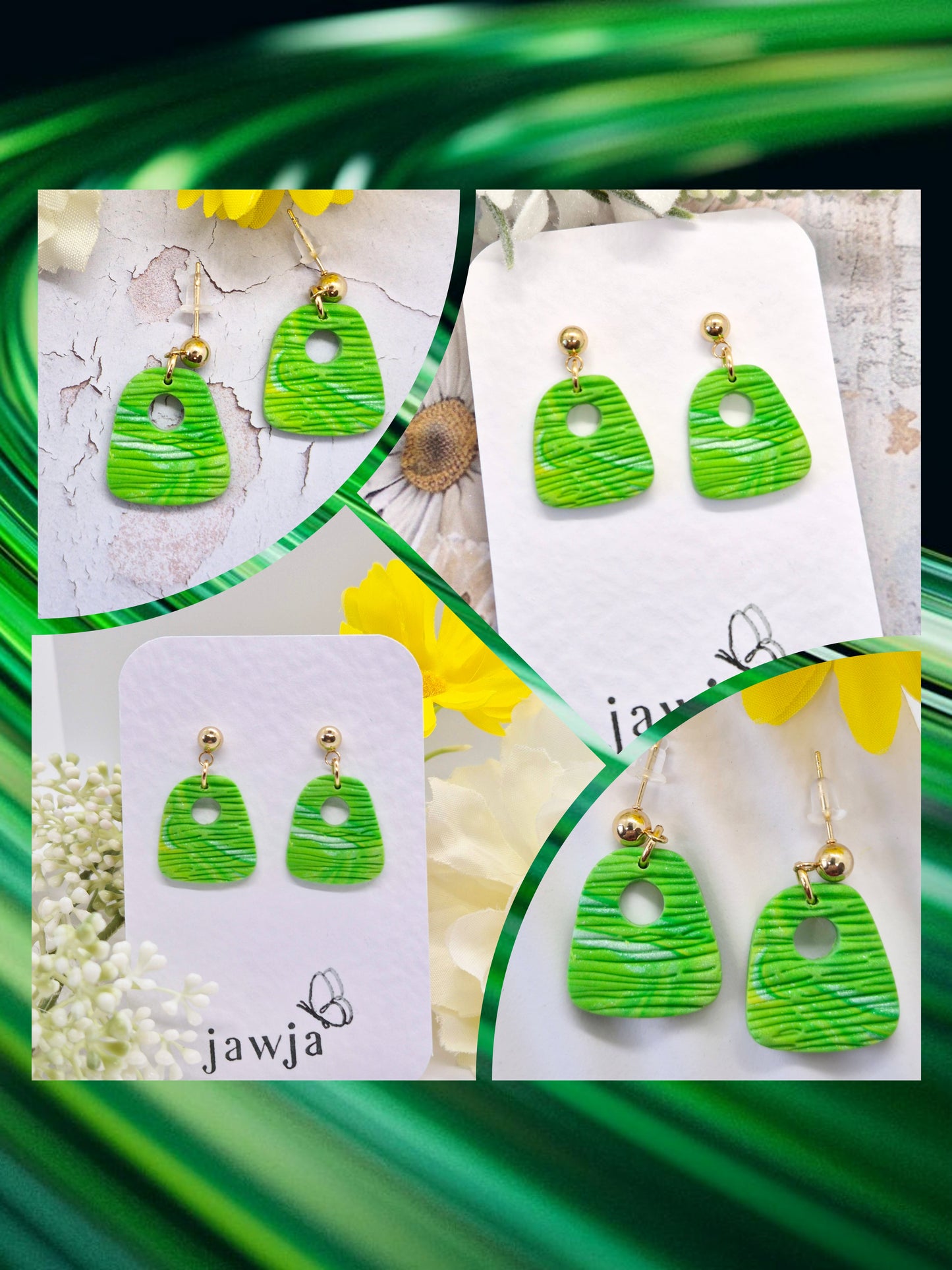 LIME ARCHED POLYMER CLAY EARRINGS