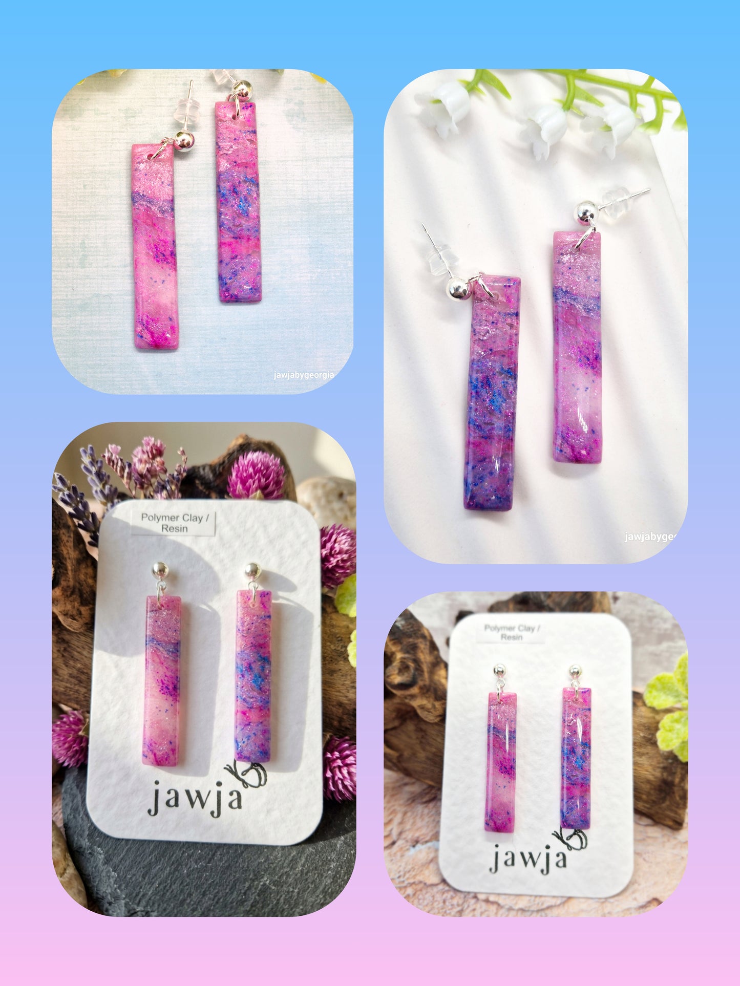 PINK AND BLUE POLYMER CLAY EARRINGS