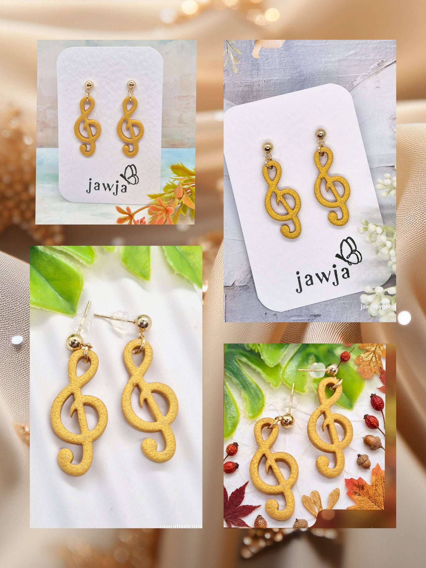 GOLD TREBLE CLEF POLYMER CLAY EARRINGS