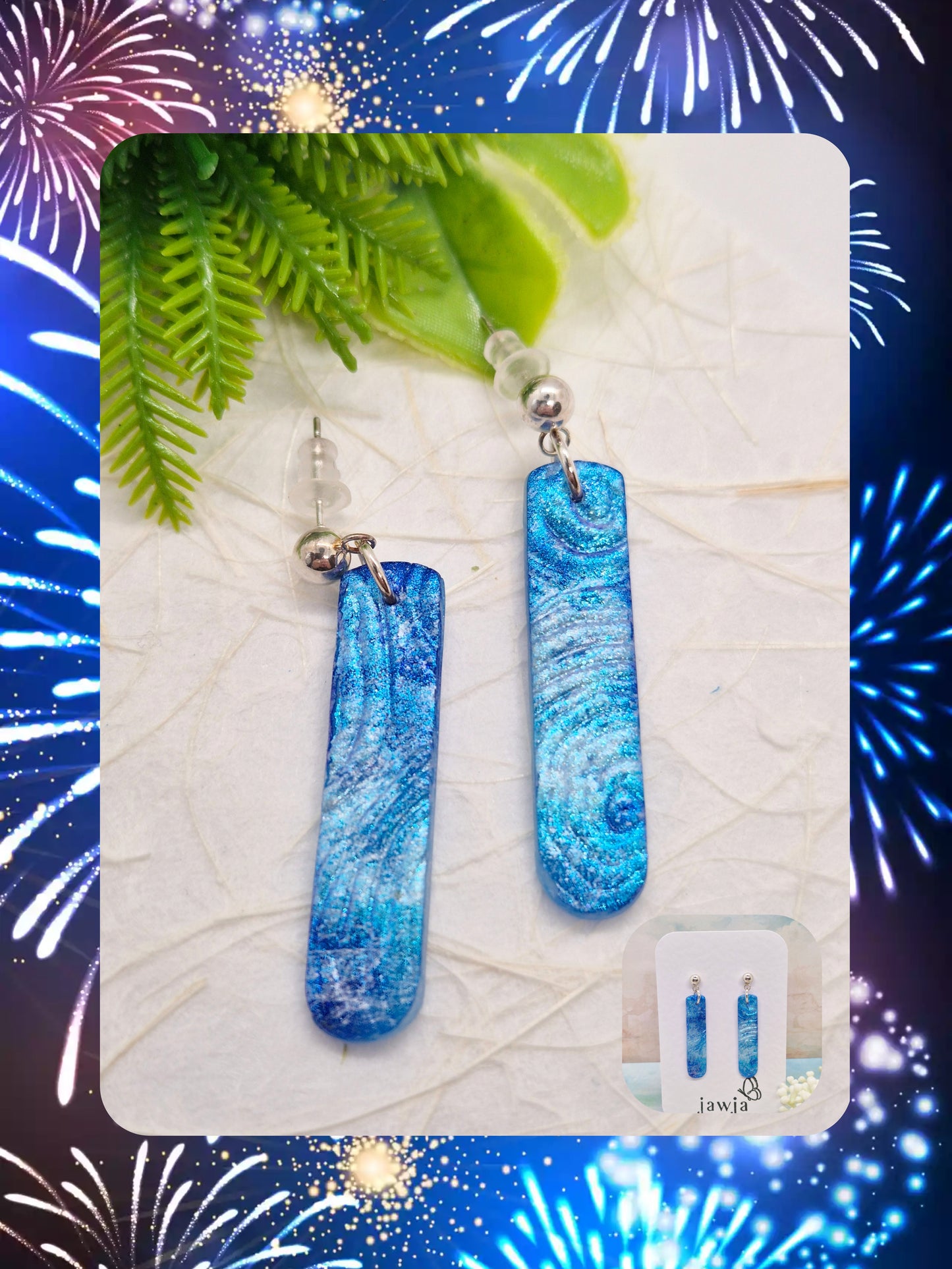 METALLIC BLUE POLYMER CLAY EARRINGS