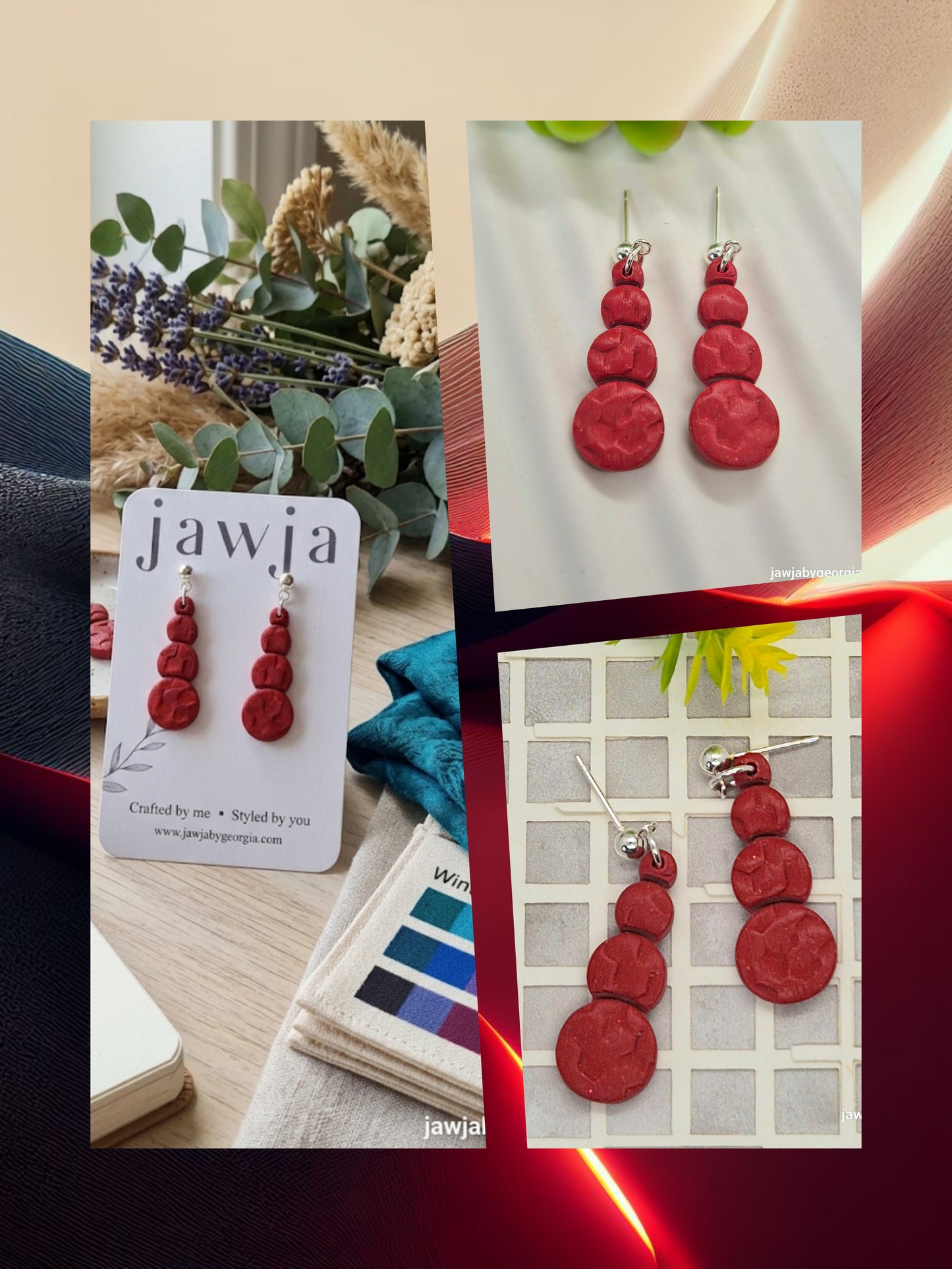 RED BAUBLE POLYMER CLAY EARRINGS