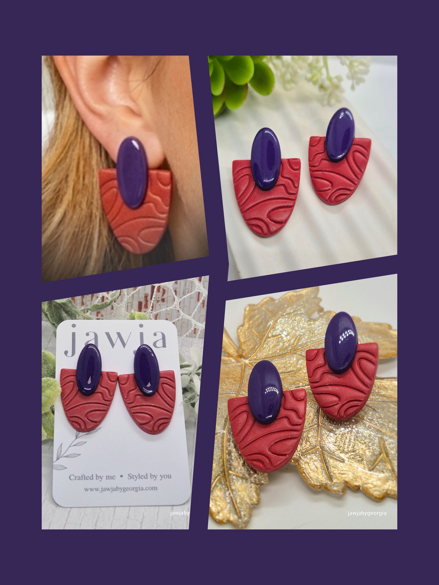 RED AND PURPLE STATEMENT POLYMER CLAY STUD EARRINGS