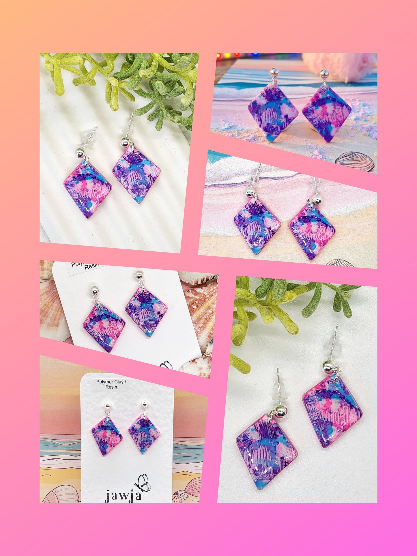 PATCHWORK PINK POLYMER CLAY EARRINGS