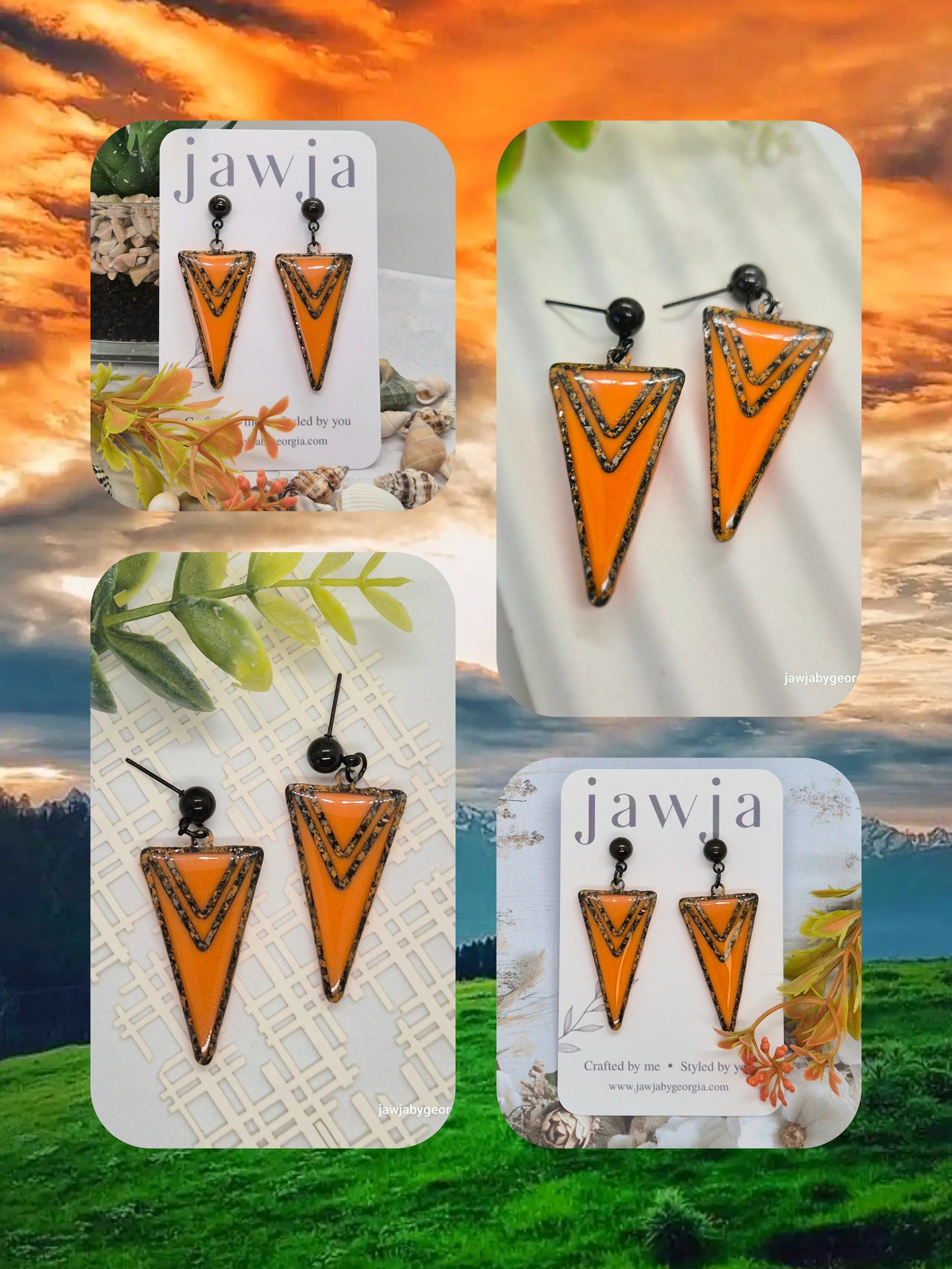 ORANGE TRIANGLE POLYMER CLAY EARRINGS