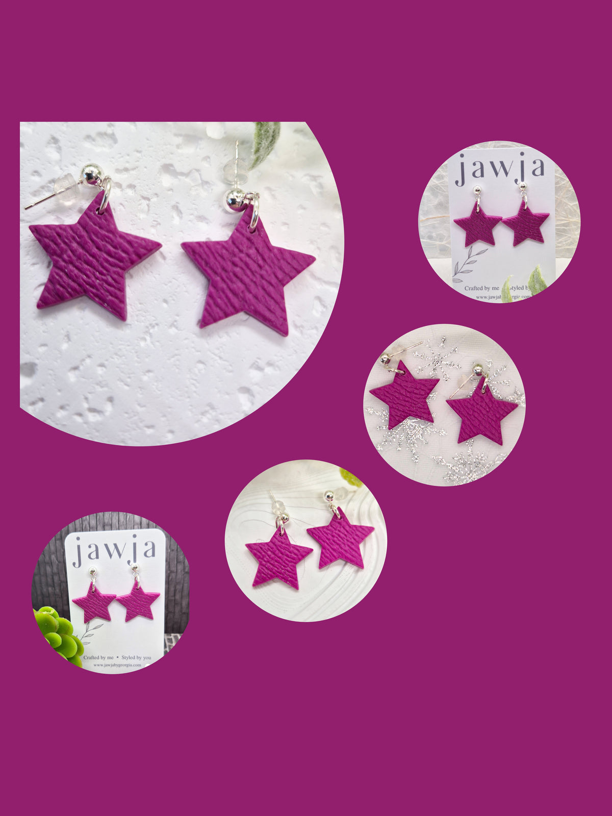 DEEP FUSCHIA STAR POLYMER CLAY EARRINGS