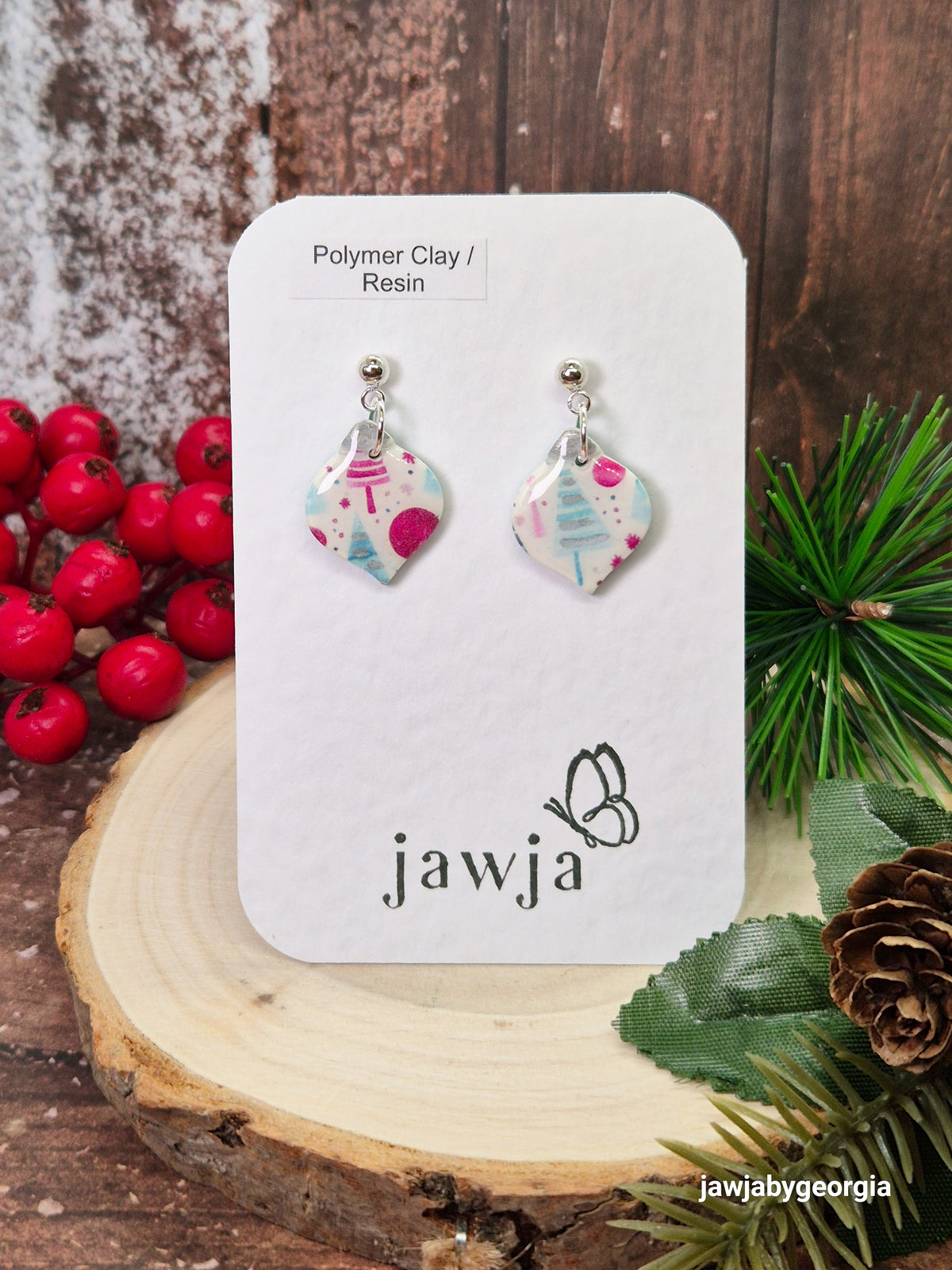 CHRISTMAS TREE BAUBLE POLYMER CLAY EARRINGS