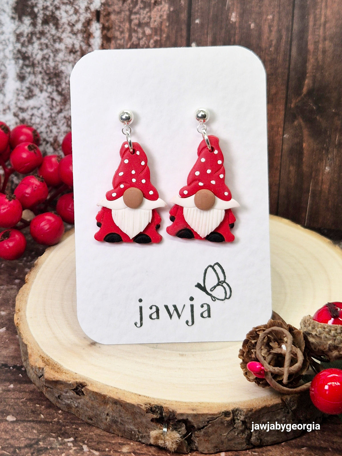 CHRISTMAS GNOME POLYMER CLAY EARRINGS (LARGE)