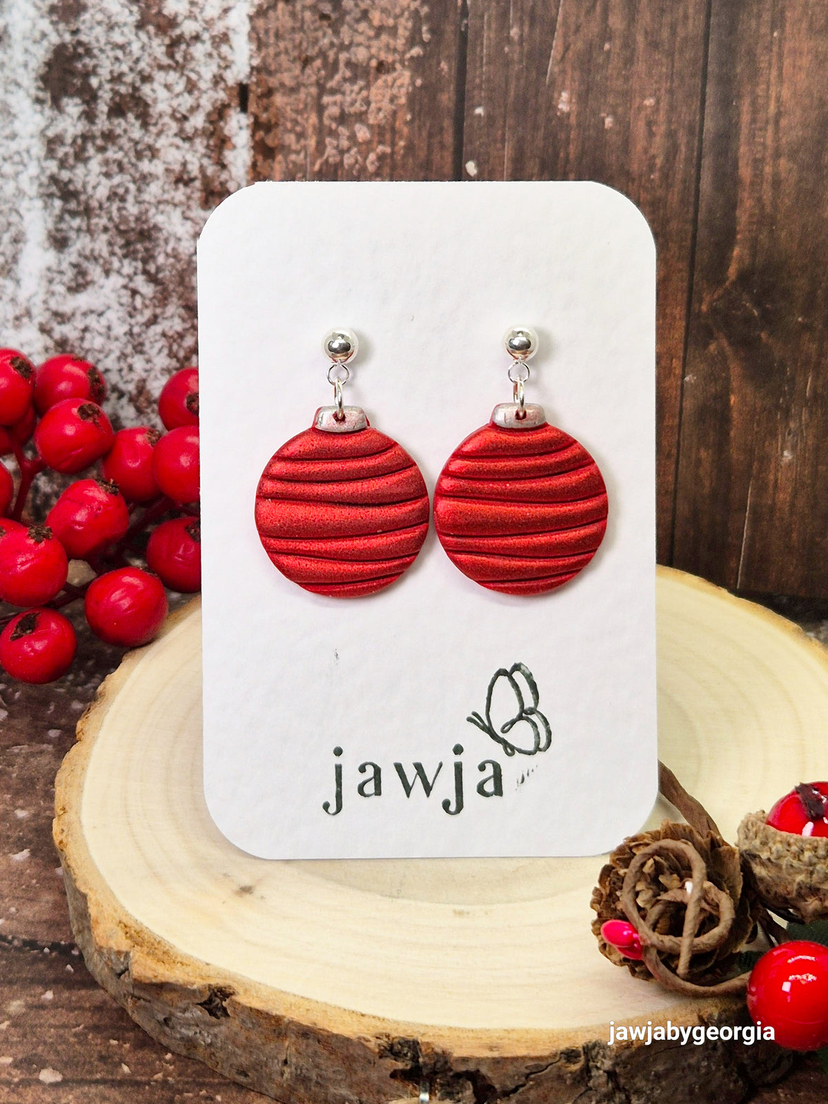 RED CHRISTMAS ORNAMENT POLYMER CLAY EARRINGS