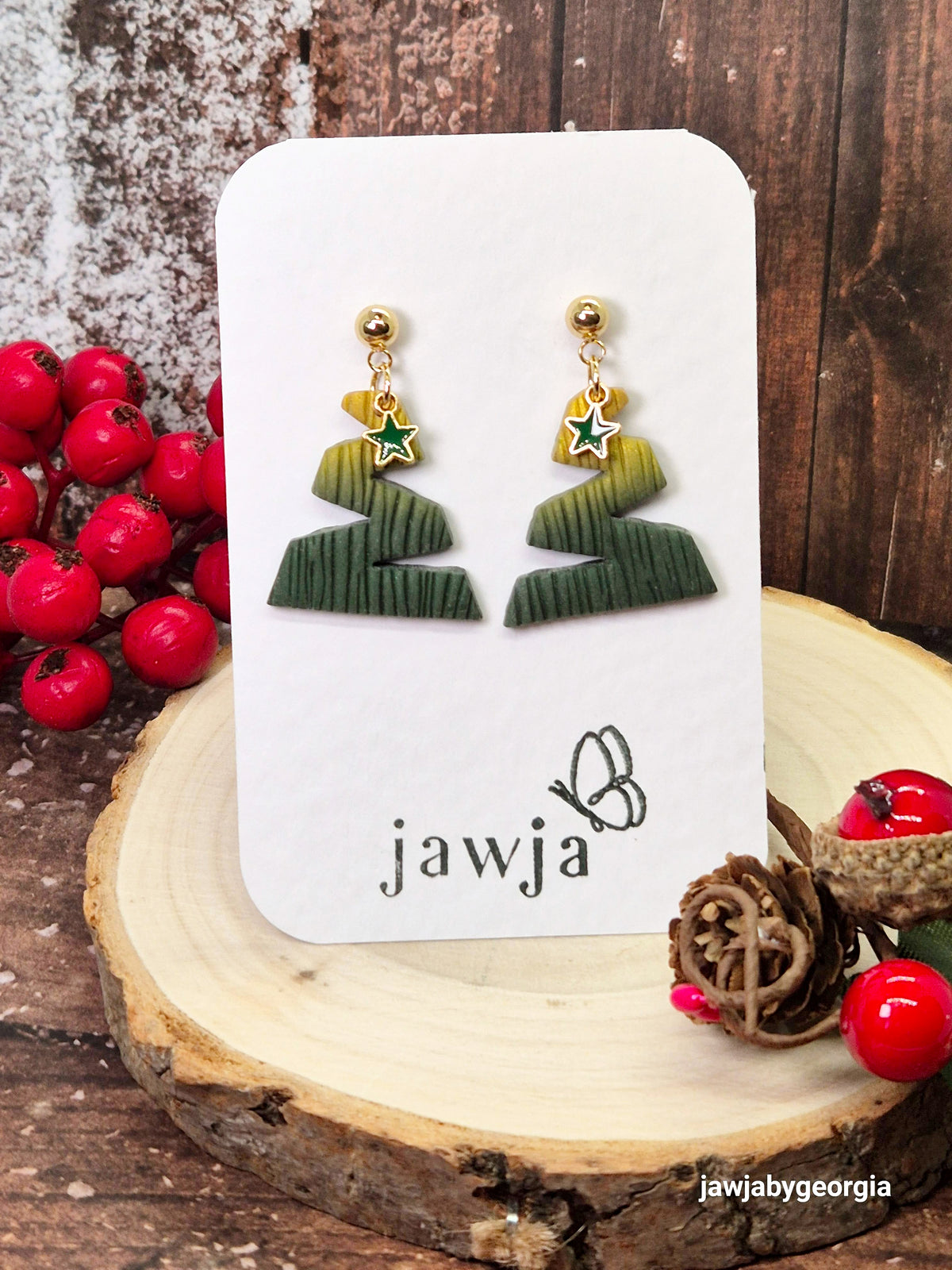 GREEN OMBRE CHRISTMAS POLYMER CLAY EARRINGS