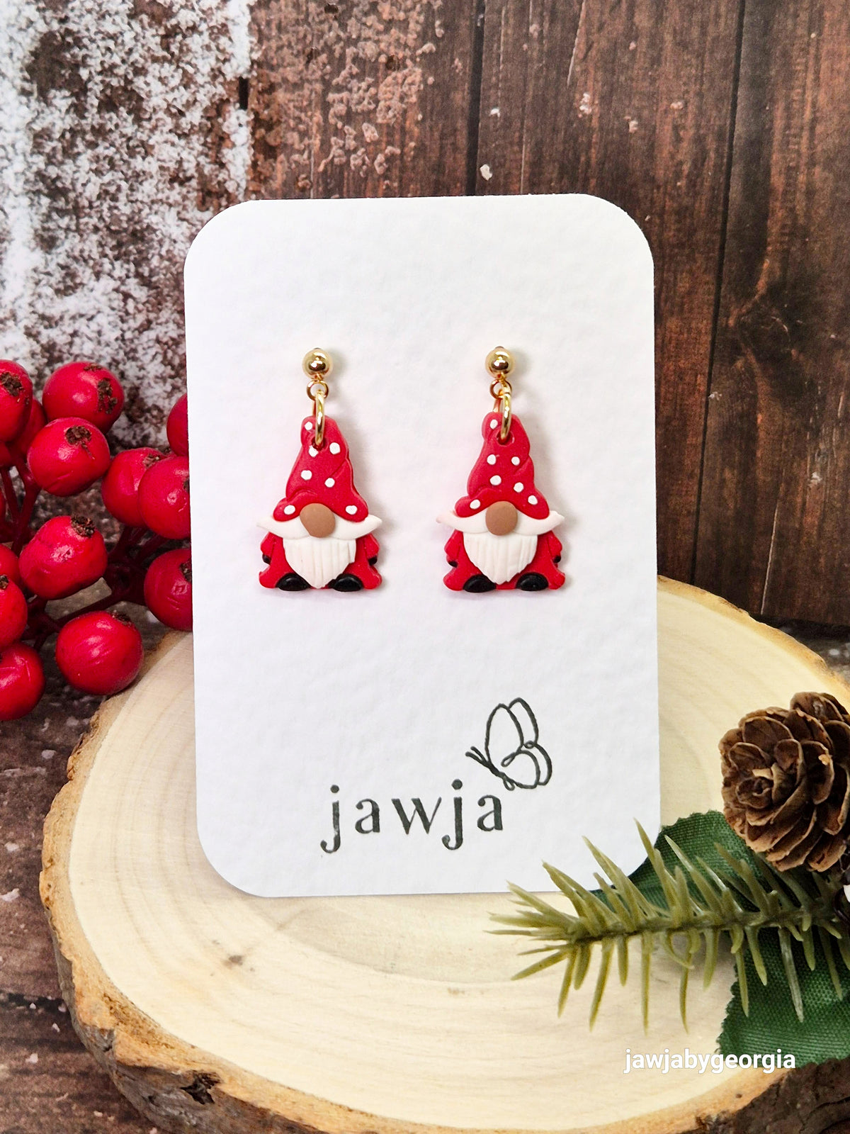 CHRISTMAS GNOME POLYMER CLAY EARRINGS (SMALL)