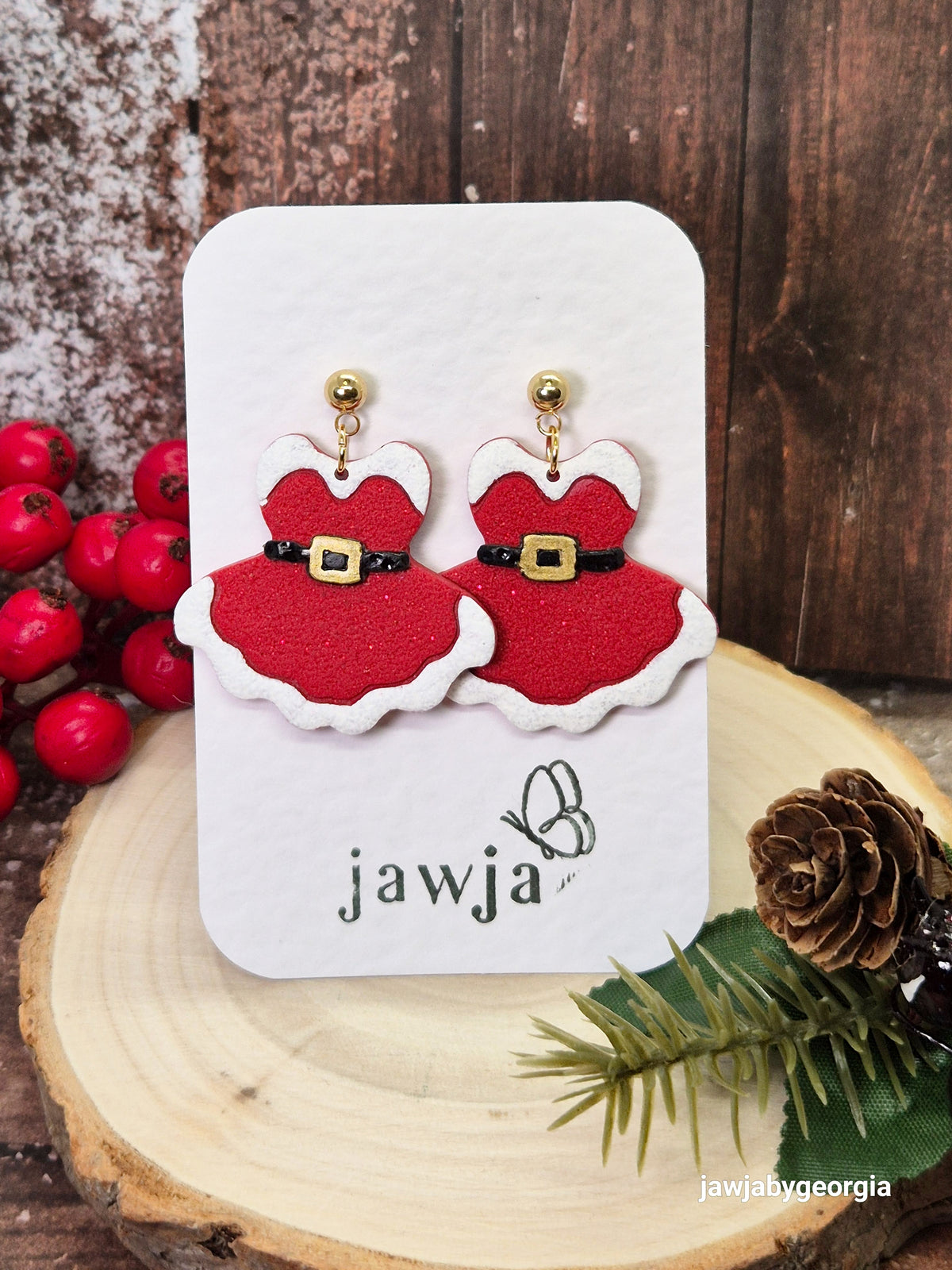 RED CHRISTMAS DRESS POLYMER CLAY EARRINGS