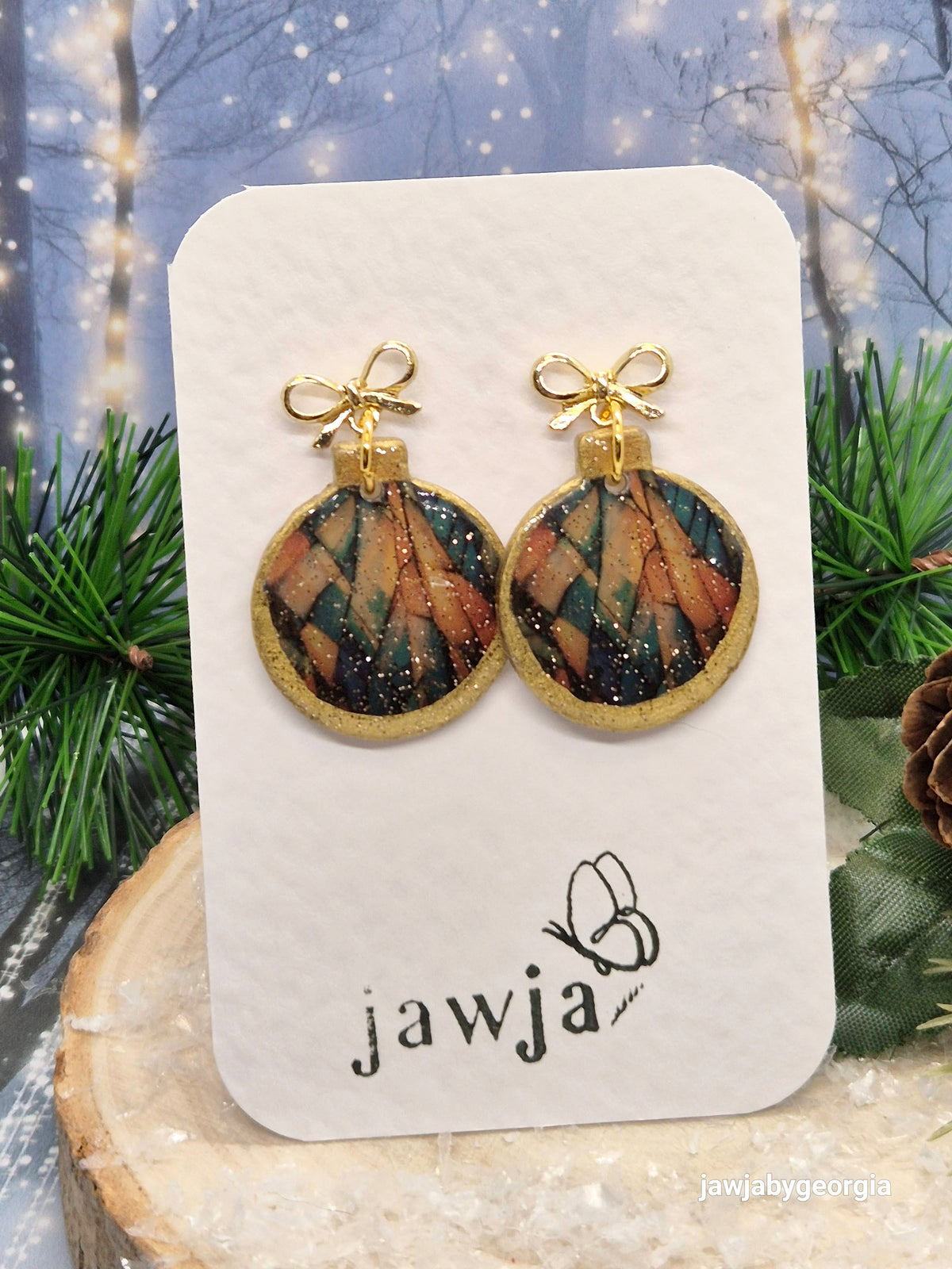 STAINED GLASS CHRISTMAS BAUBLE EARRINGS
